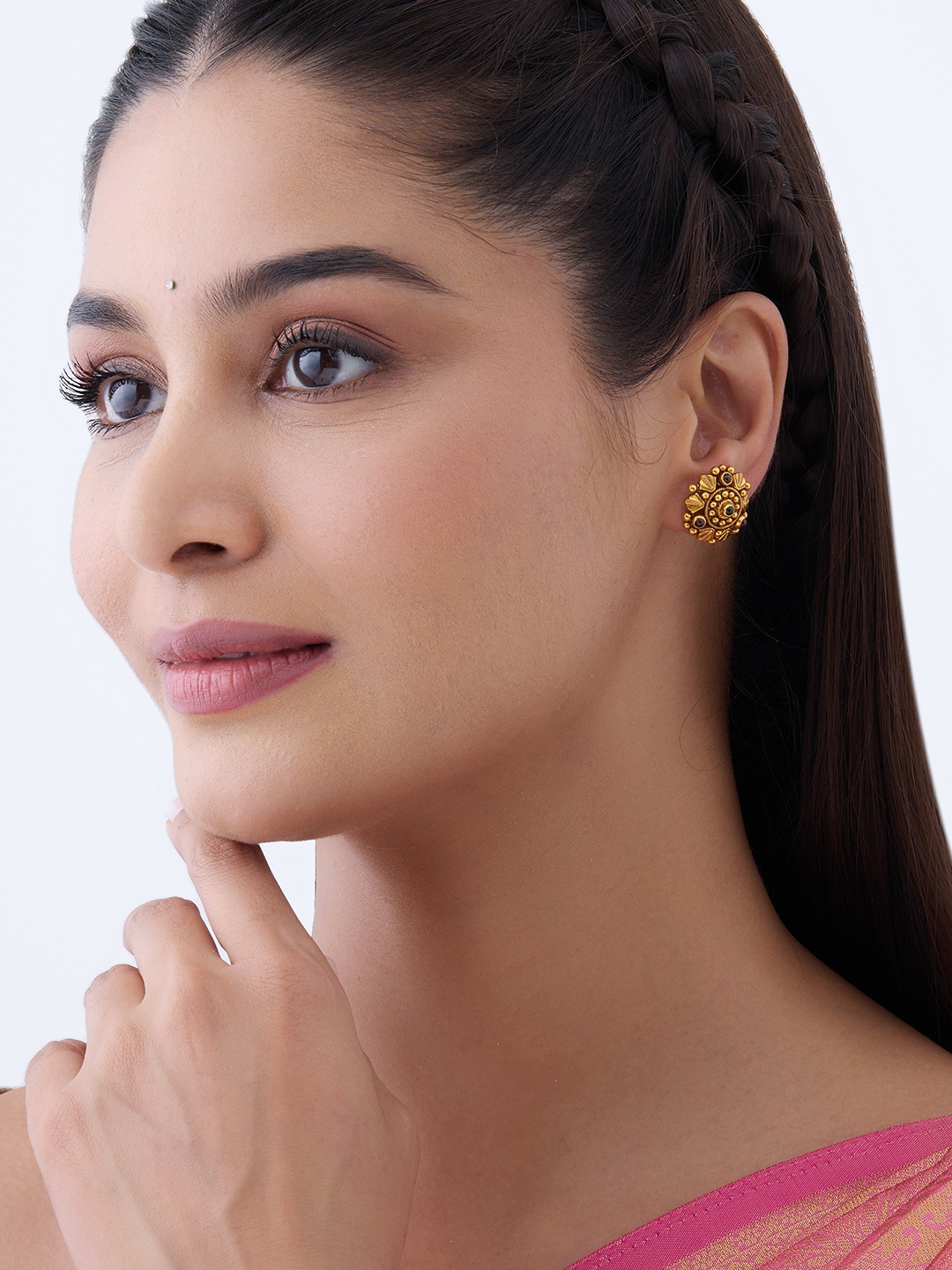 

Kushal's Fashion Jewellery 92.5 Pure Silver Gold-Plated Classic Studs Earrings