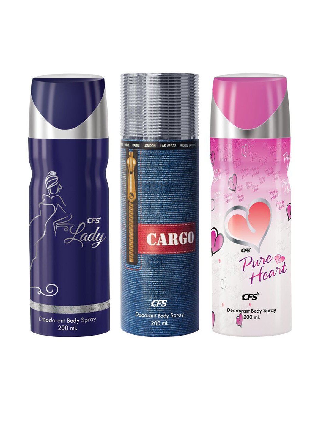 

CFS Cargo & Pure Heart Lady Set Of 3 Last Longer Deodorants-200ml Each, Black