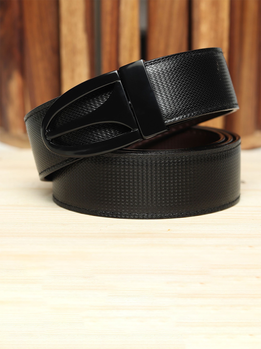 

WINSOME DEAL Men Push Pin Closure Textured Formal Belt, Black