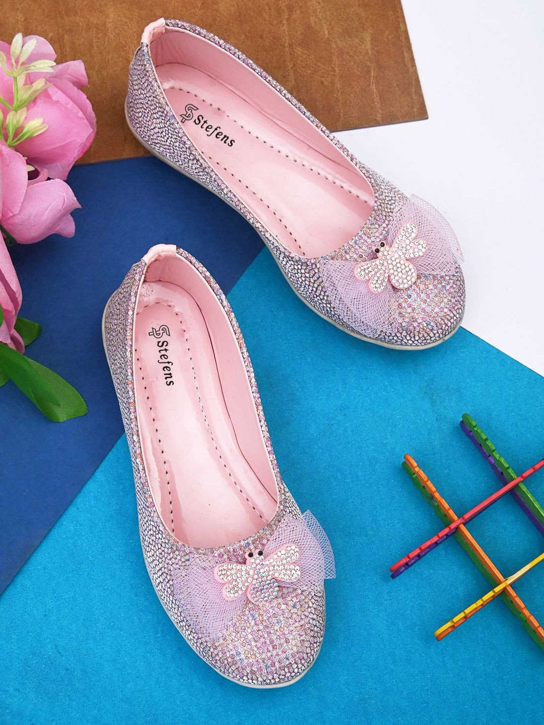 

STEFENS Girls Synthetic Leather Embellished Ballerinas Flats, Pink