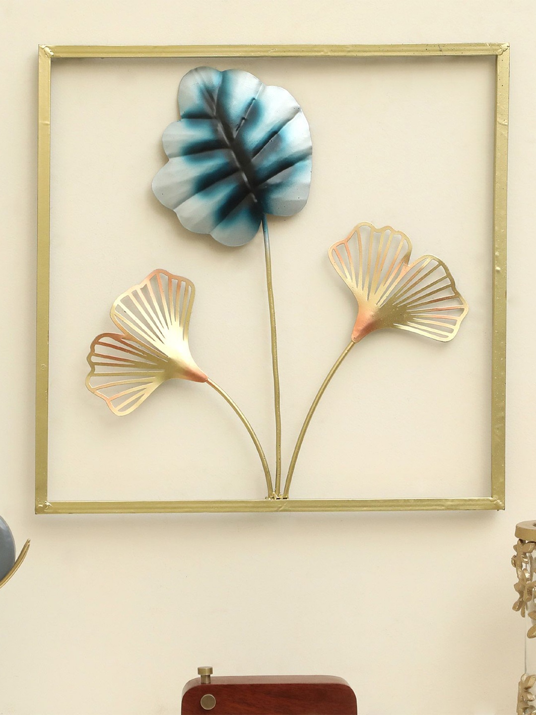 

vedas Gold-Toned & Teal Paradise leaf Metal Wall Decor