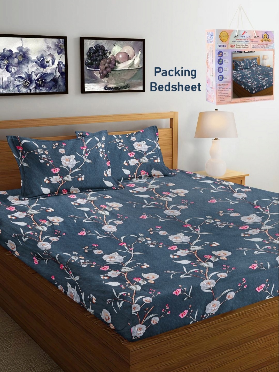 

FABINALIV Grey & White Floral 300 TC King Bedsheet With 2 Pillow Covers
