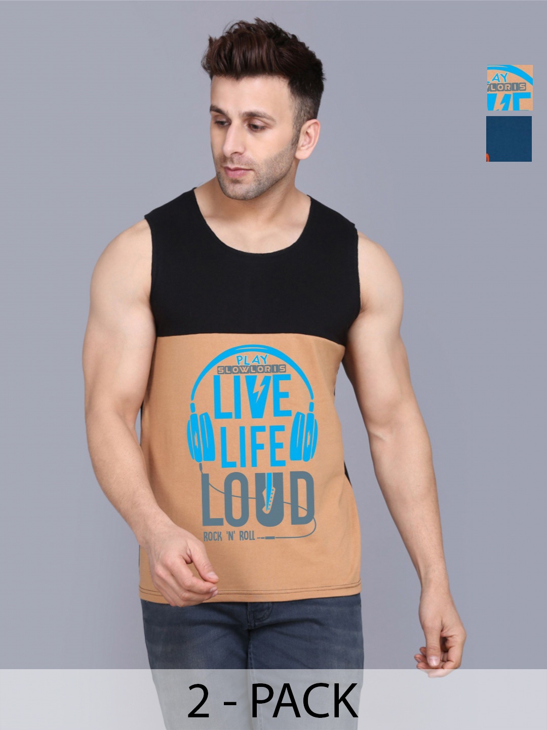 

SLOWLORIS Men Pack Of 2 Typography Printed Round Neck Cotton Slim Fit T-Shirts, Black