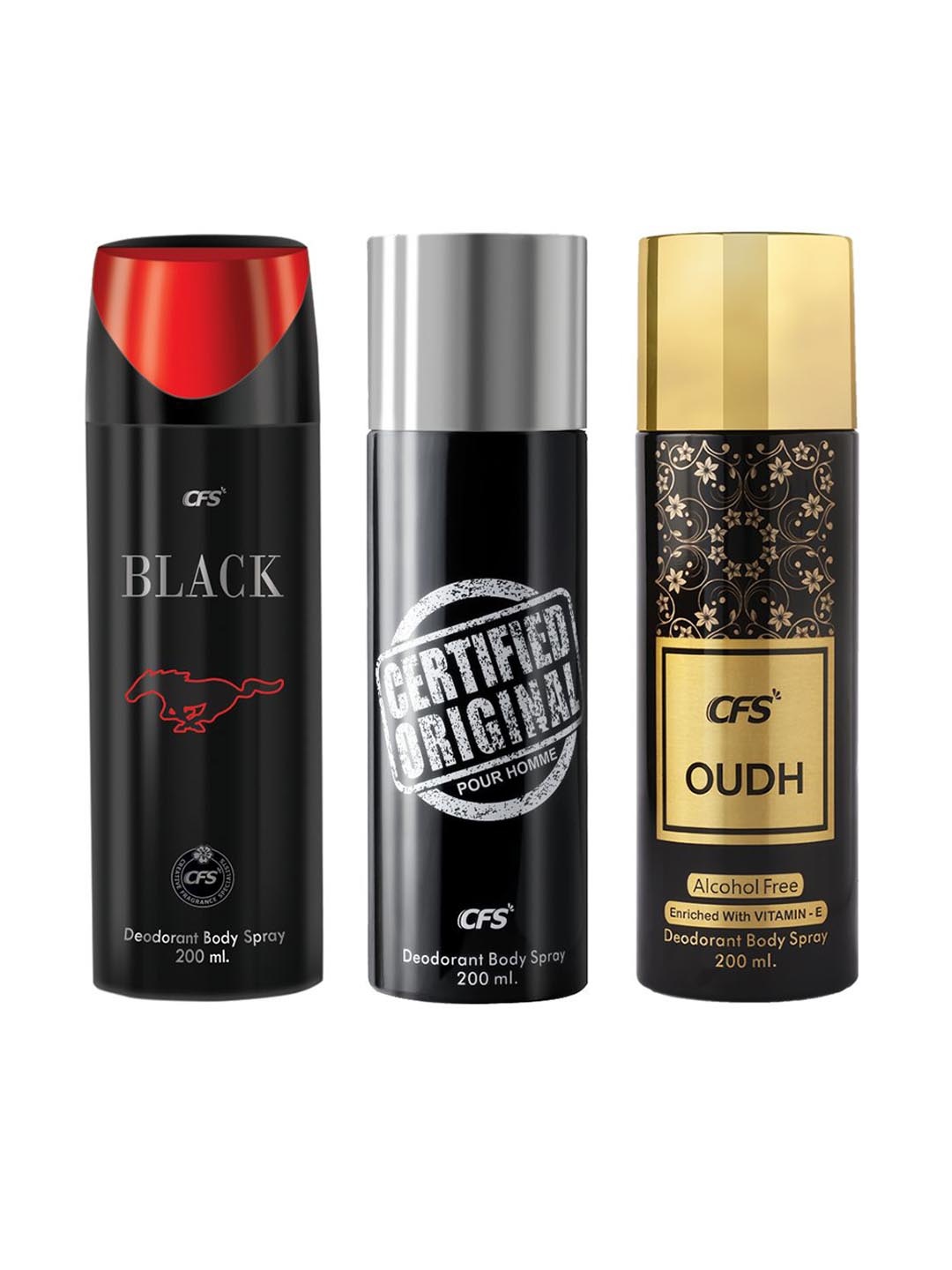 

CFS Set Of 3 Certified Original, Black & Oudh Long Lasting Deodorant Spray - 200ml Each