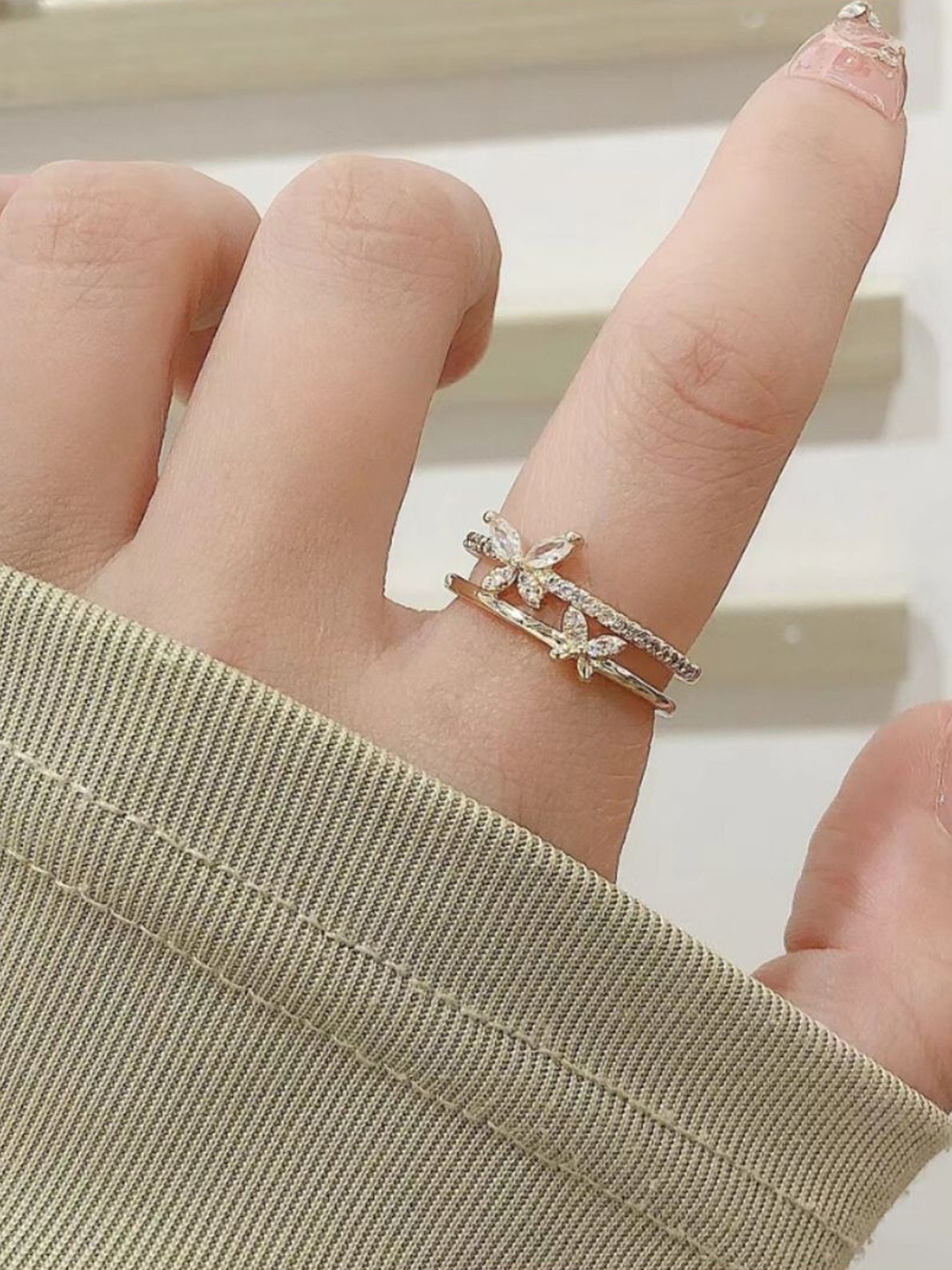 

SALTY Freya Gold-Plated Crystal Butterfly Stone Studded Finger Ring