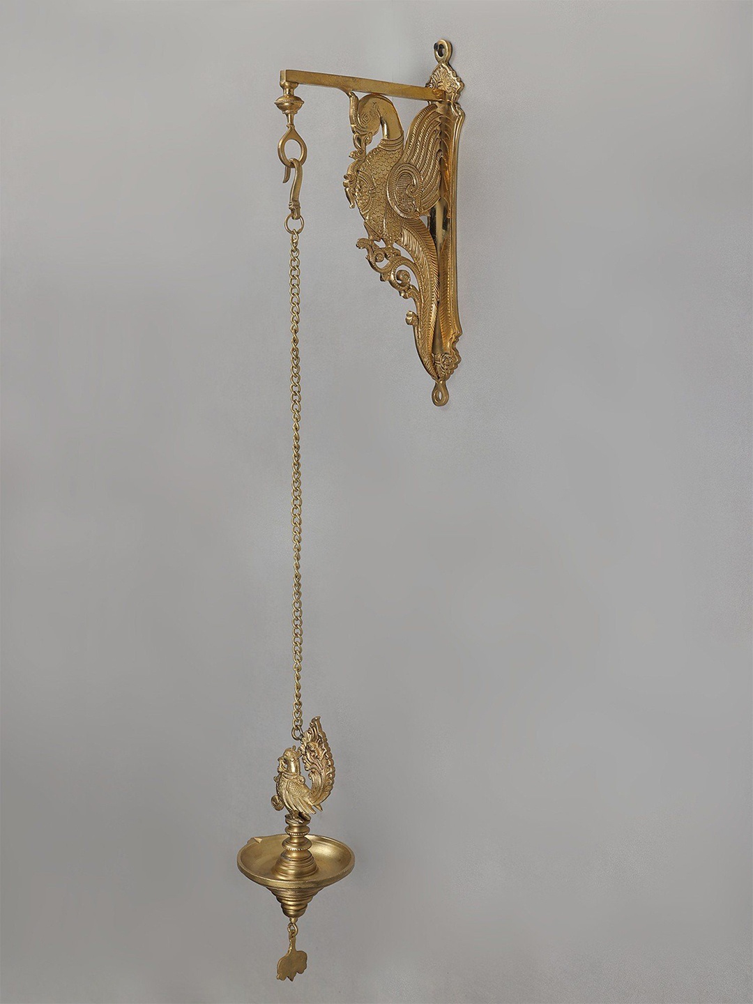

Exotic India Peacock Hoysala Art Hanging Diya, Gold