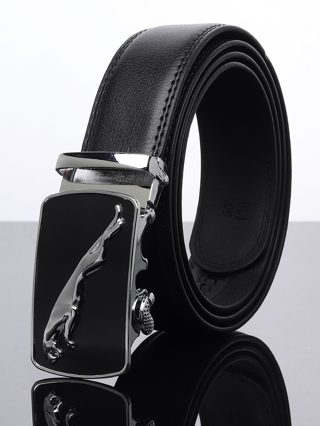 

WINSOME DEAL Men Textured Slider Buckle Closure Formal Belt, Black