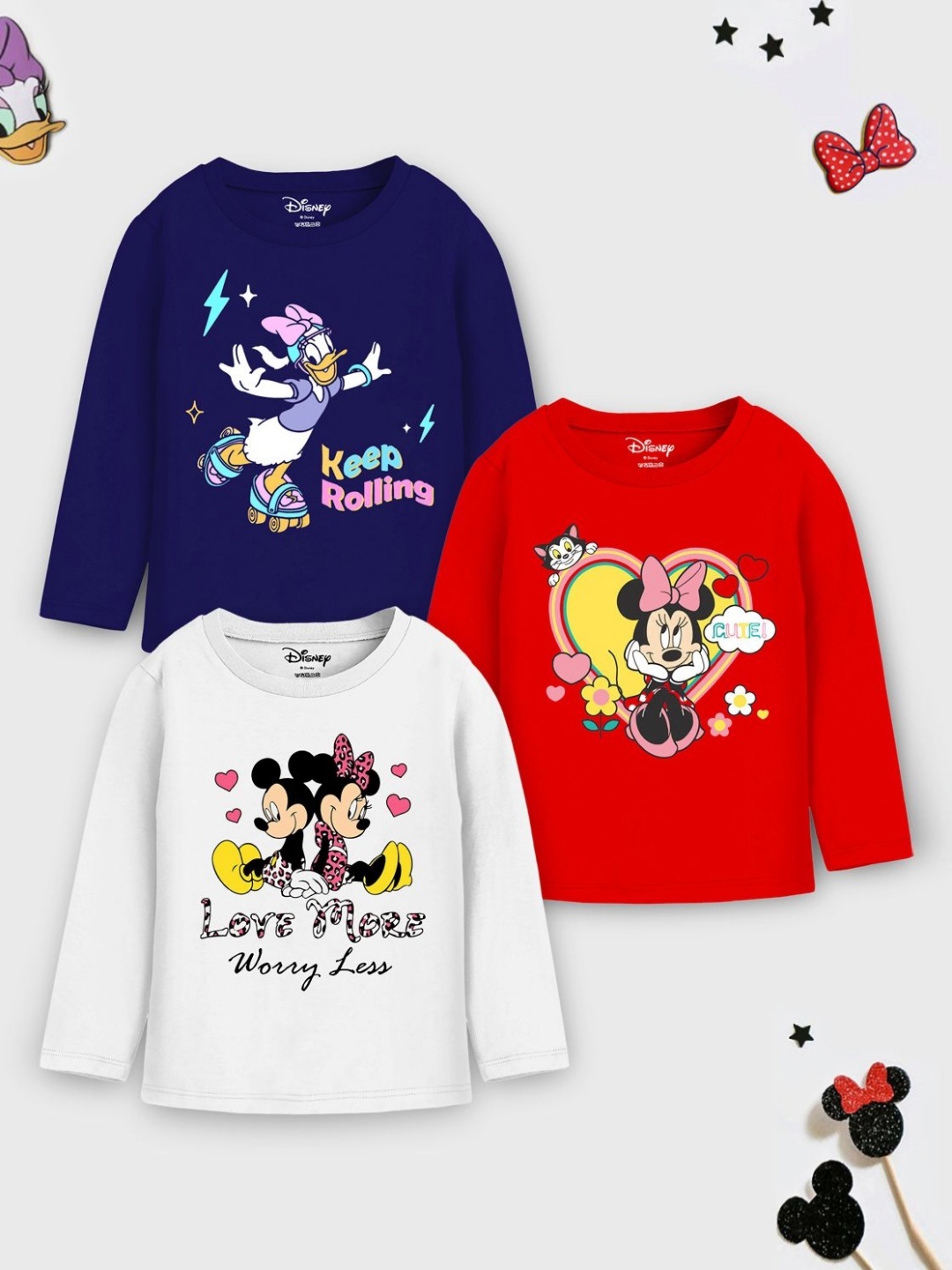 

YK Disney Girls 3 Printed Applique T-shirt, White