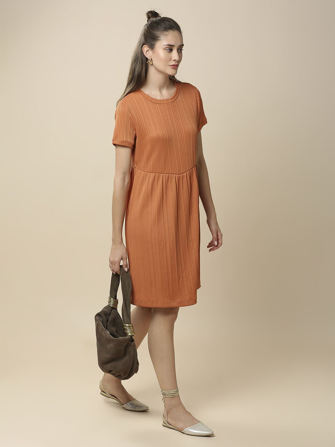 

Chemistry Round Neck A-Line Dress, Rust