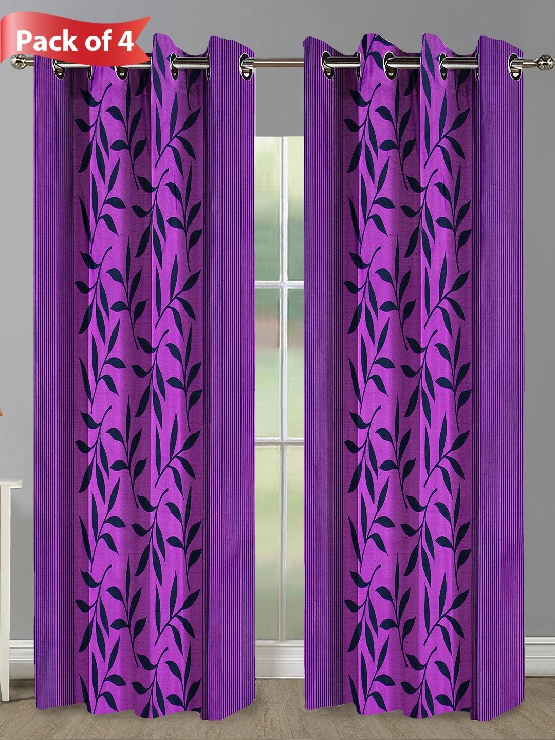 

Aura Purple & Black Set of 4 Floral Long Door Curtains
