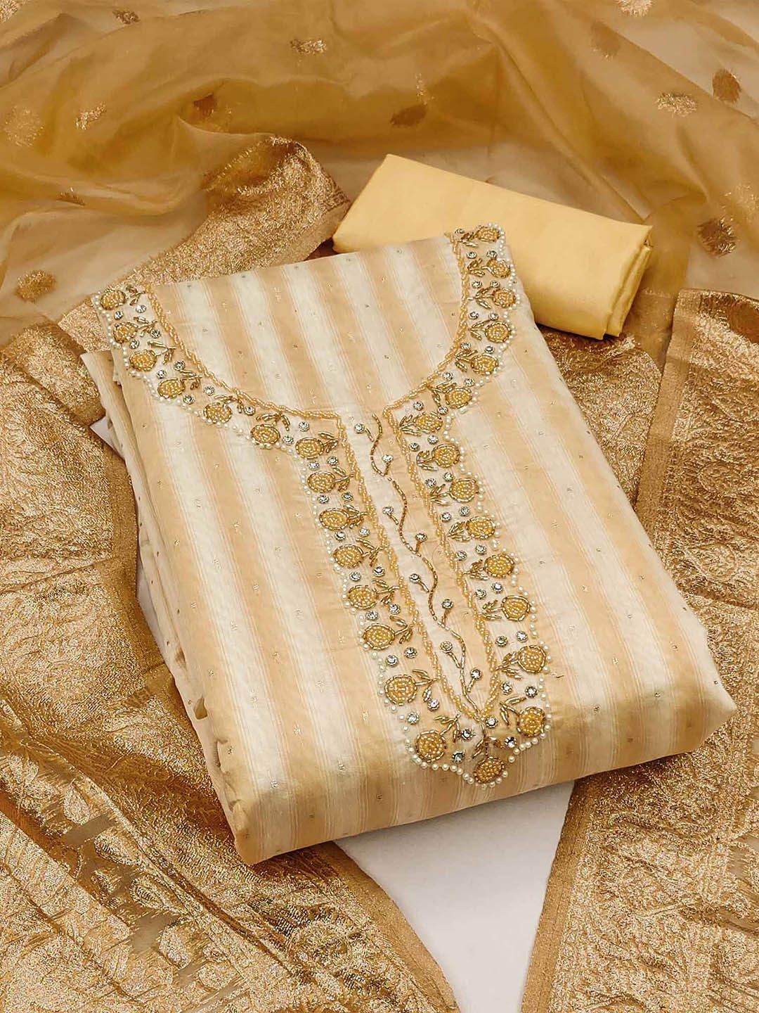 

Peachmode Unstitched Dress Material, Beige