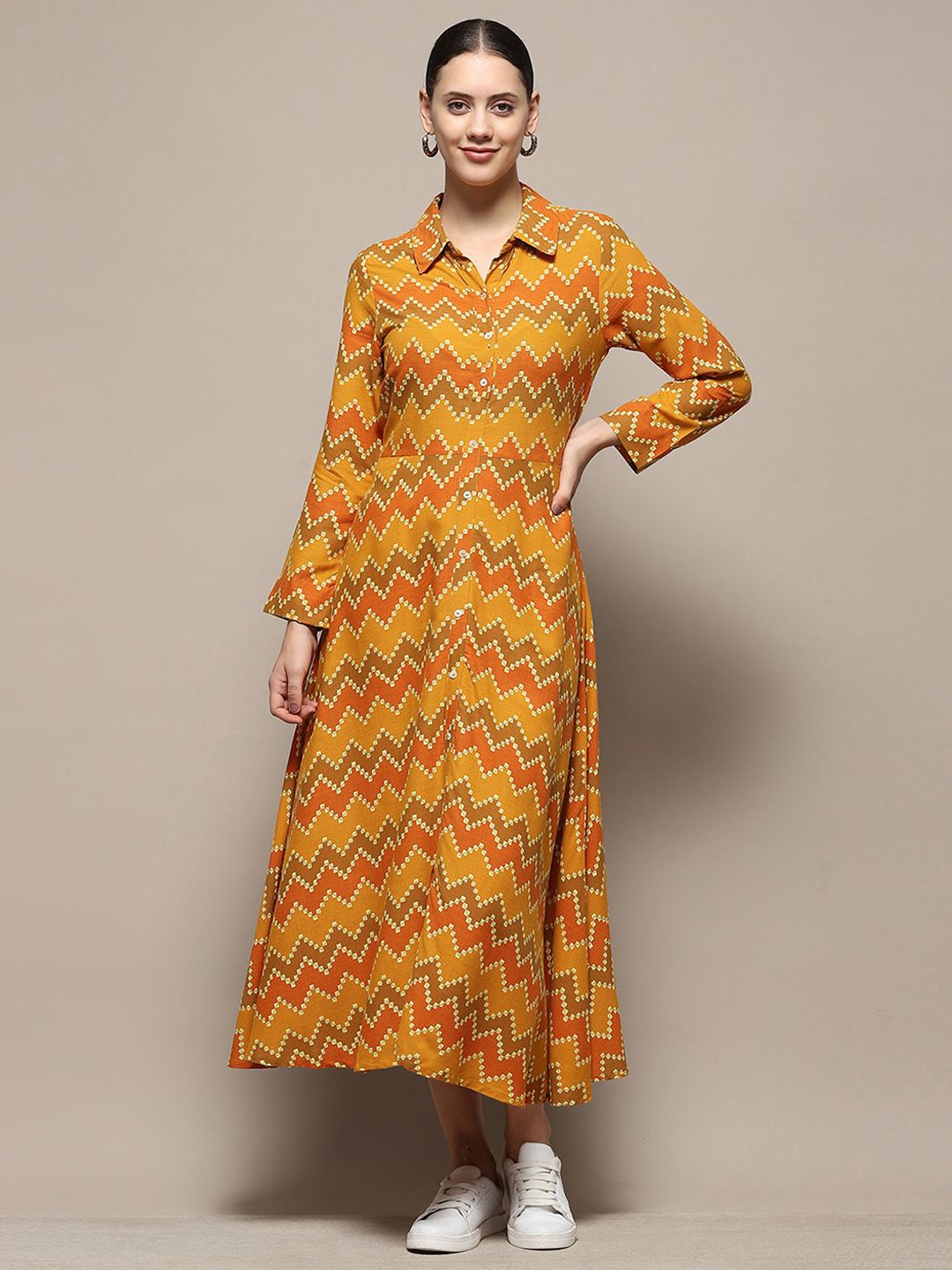 

Biba Geometric Printed Shirt Midi Dress, Orange