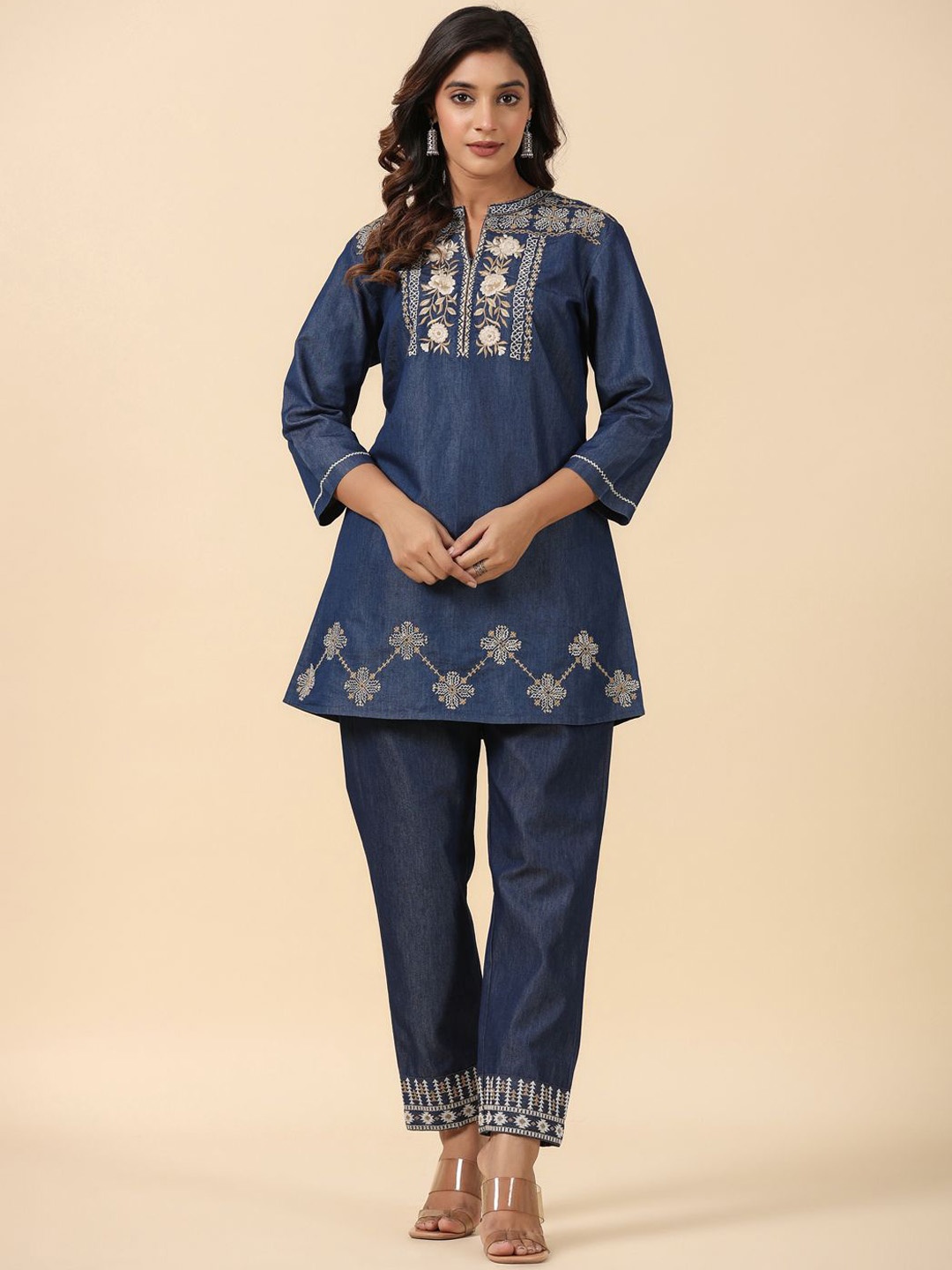 

SAVI Denim Embroidered Co-ord Set, Blue