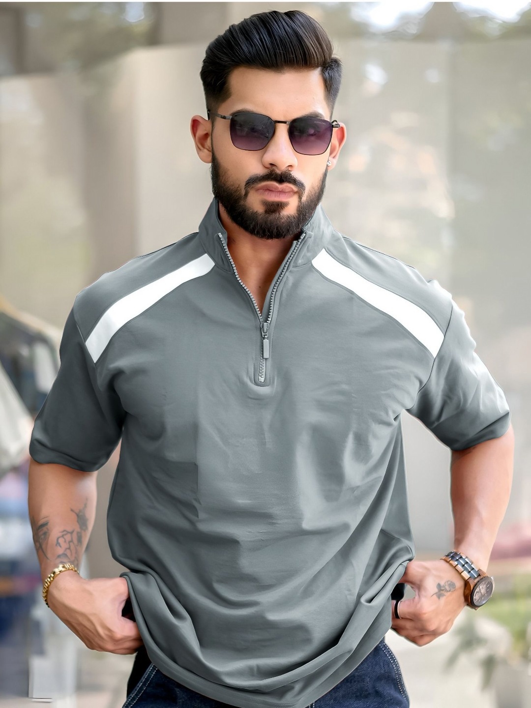 

Maniac Men Henley Neck Pockets T-shirt, Grey