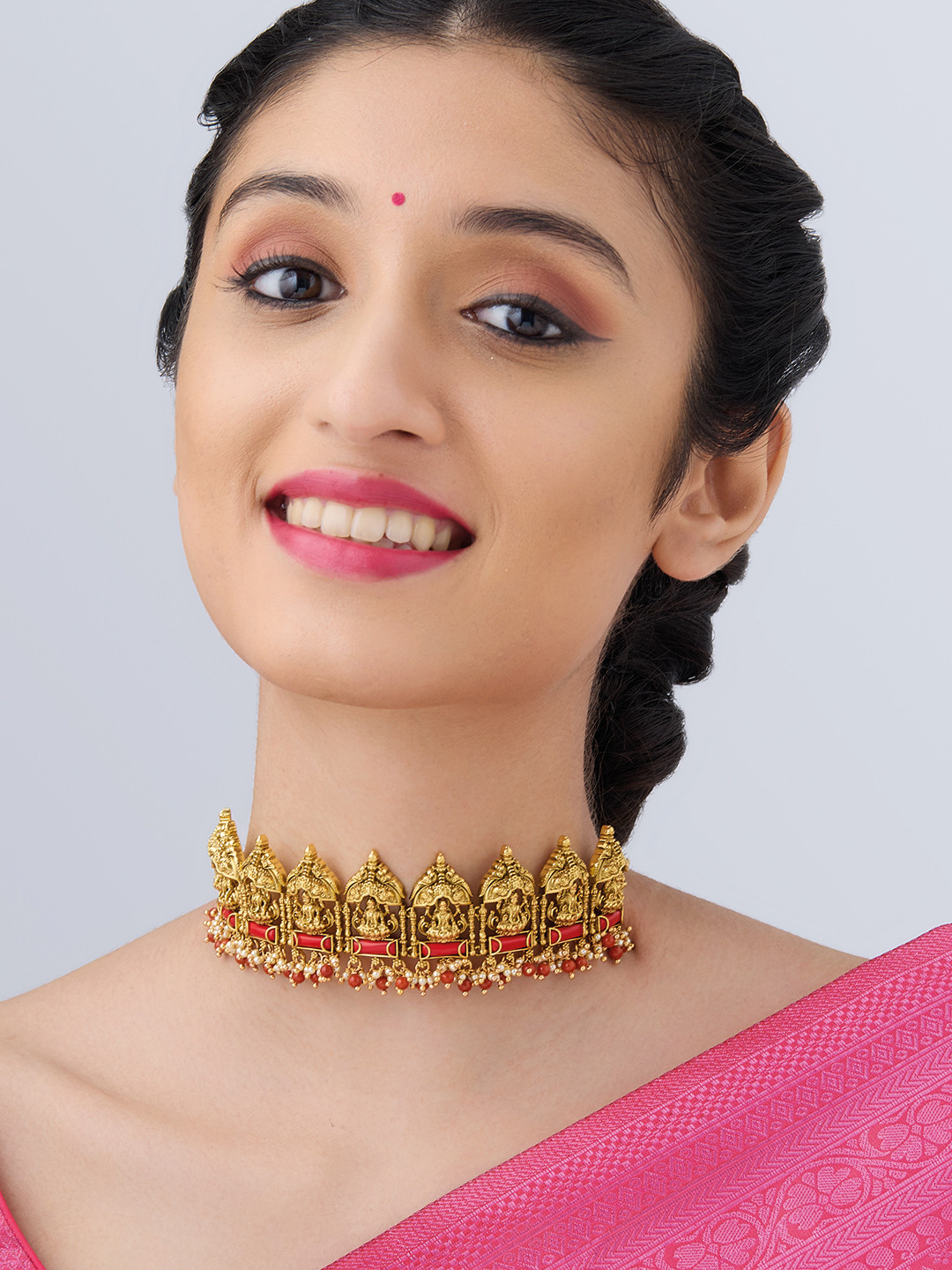 

Kushal's Fashion Jewellery Silver Gold-Plated Temple Necklace