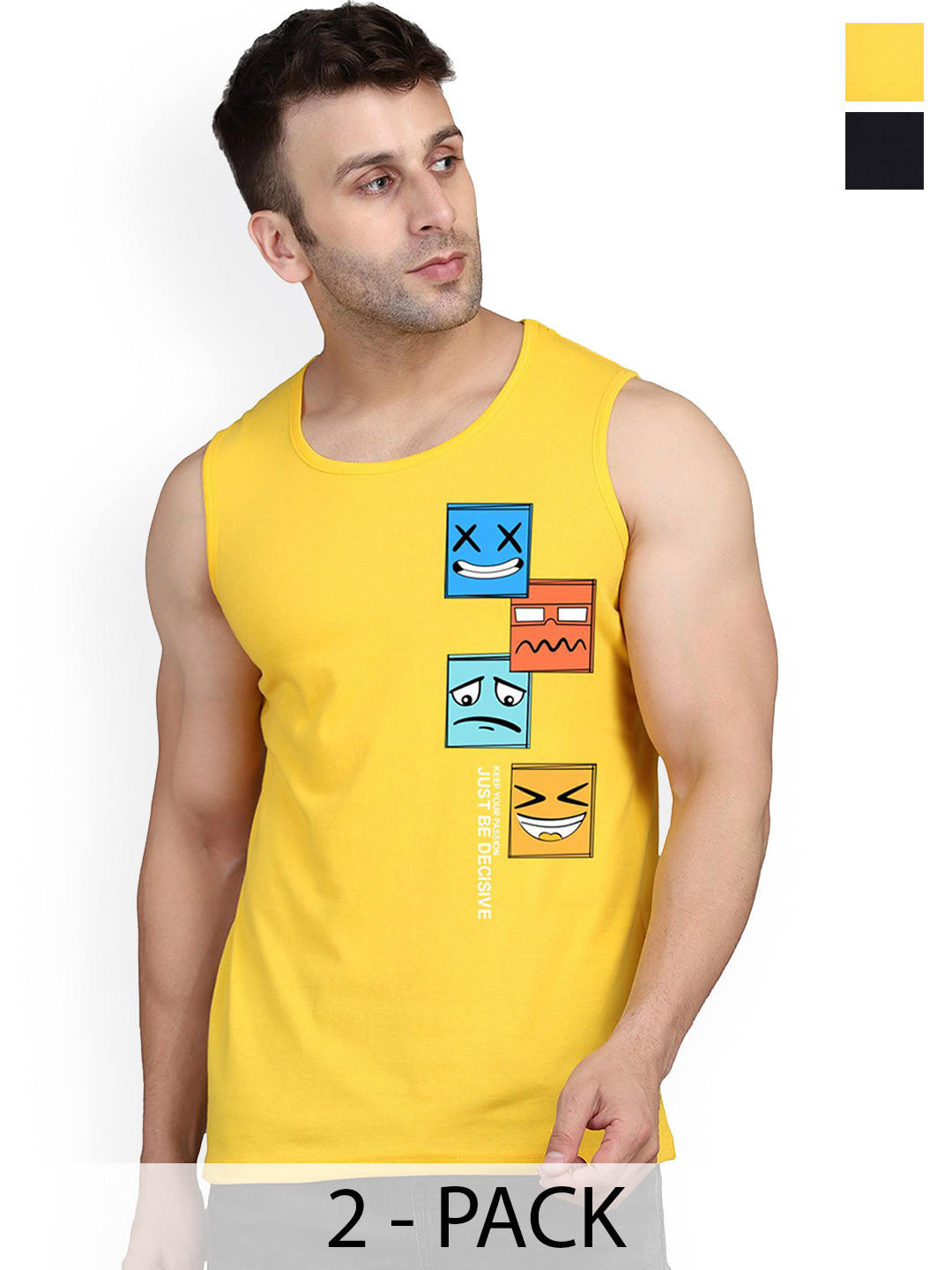 

SLOWLORIS Pack Of 2 Printed Gym Innerwear Vests, Black