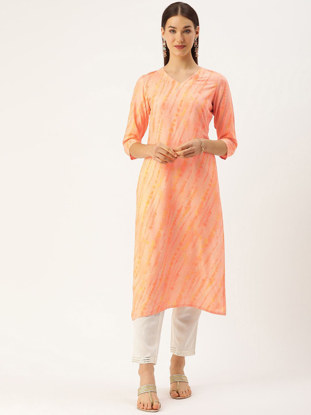 

Shaily Dyed V-Neck Straight Kurta, Peach