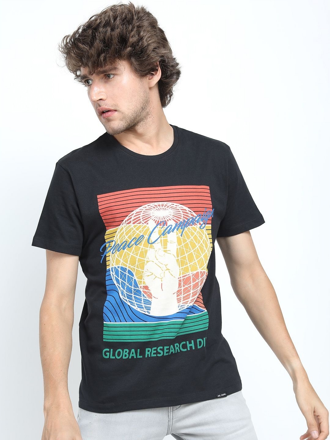 

HIGHLANDER Men Printed V-Neck Pockets Slim Fit T-shirt, Black