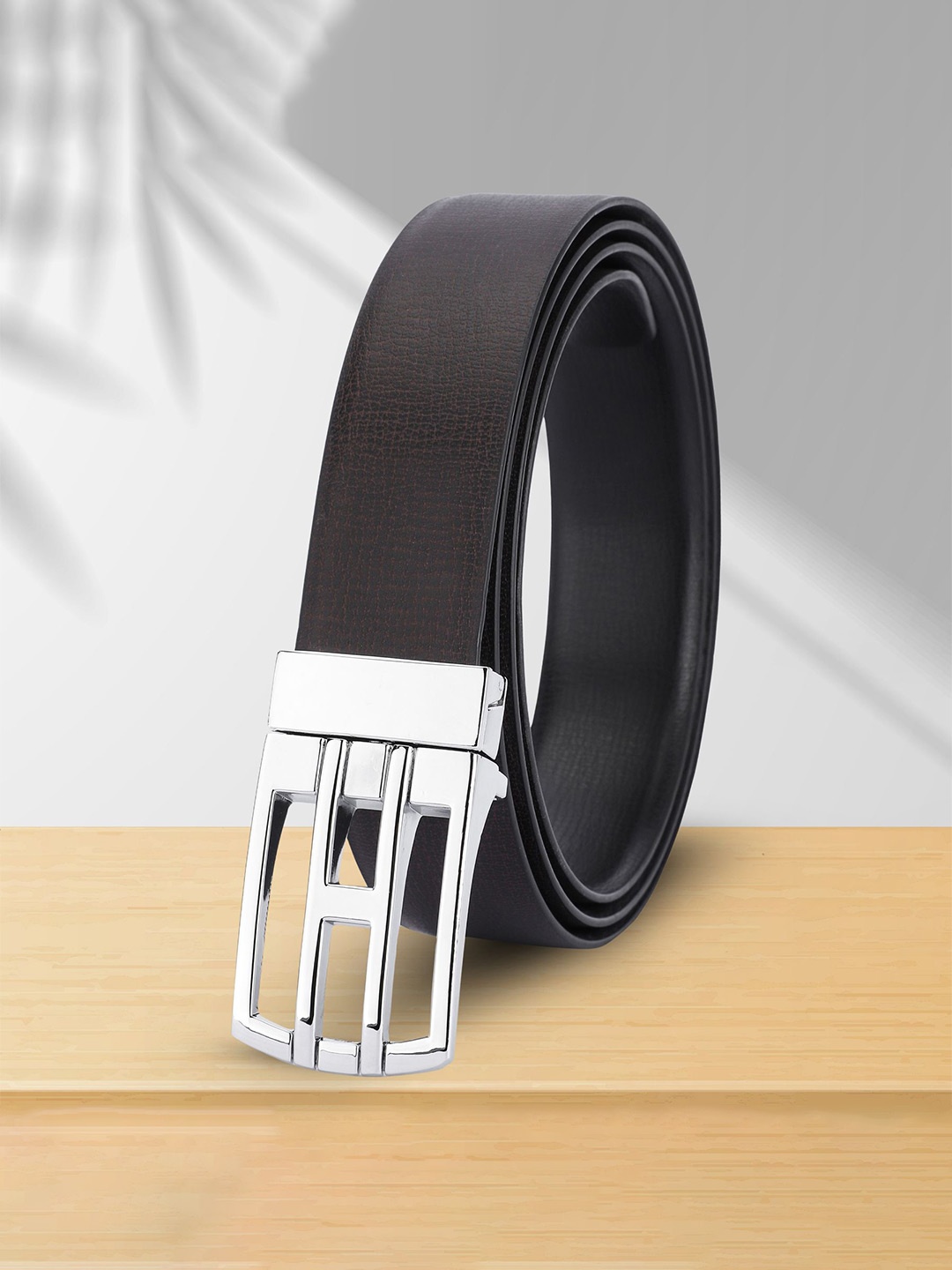 

WINSOME DEAL Men Push Pin Closure Textured Formal Belt, Brown