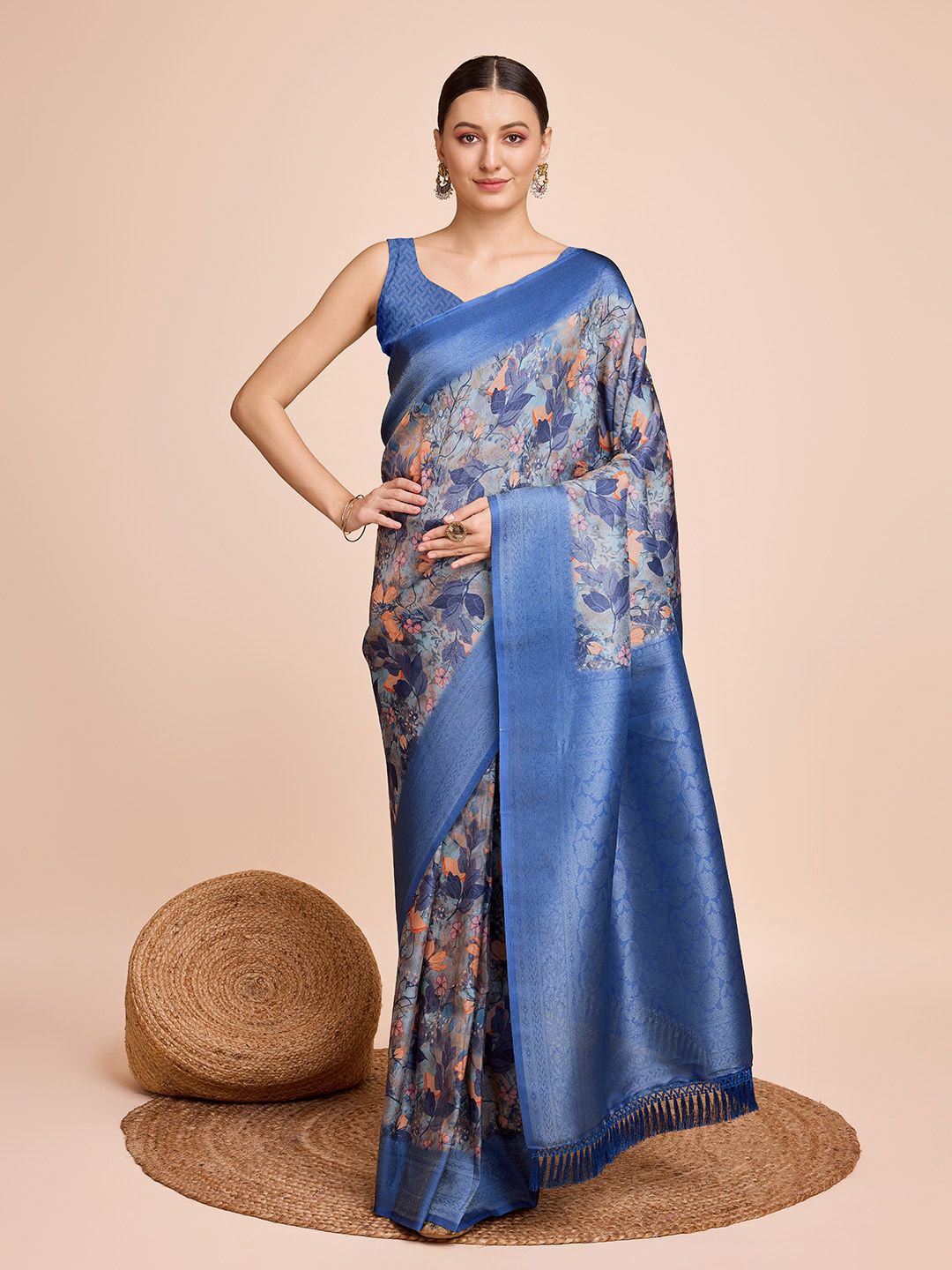 

LEOSAGI Floral Zari Pure Silk Saree, Blue