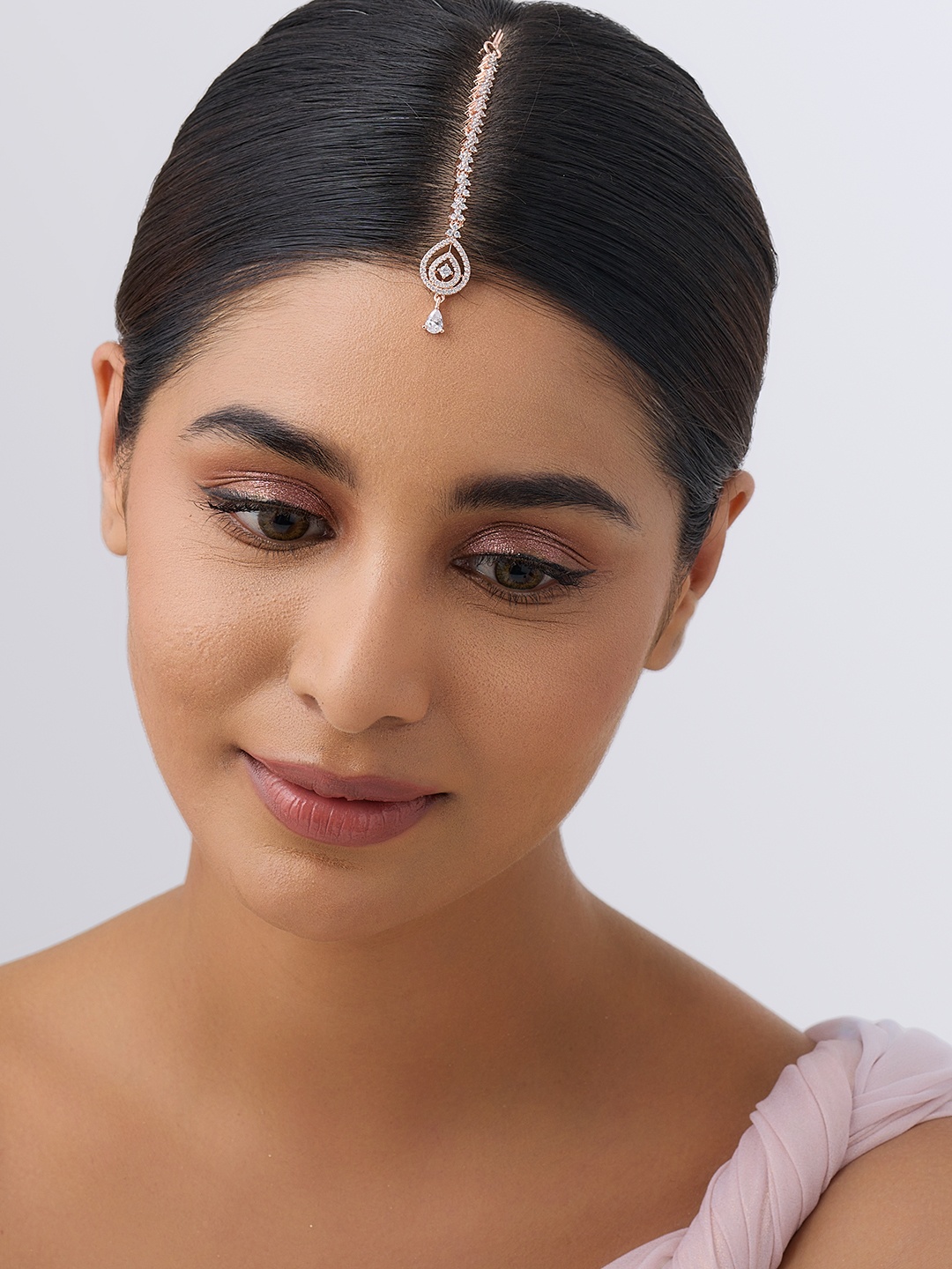 

Kushal's Fashion Jewellery Rose Gold-Plated Stone-Studded Maang Tikka