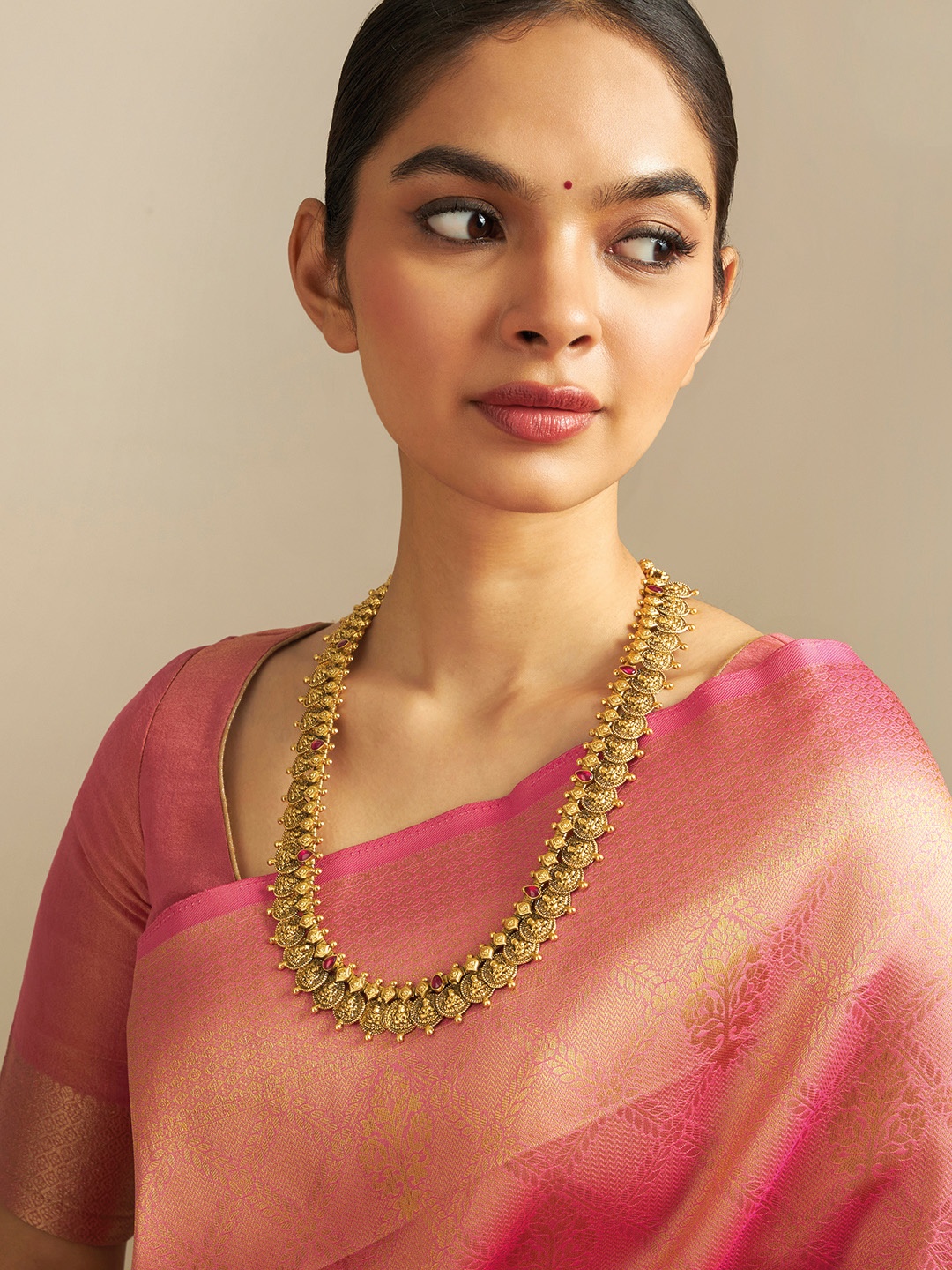 

Kushal's Fashion Jewellery 92.5 Pure Silver Gold-Plated Temple Necklace