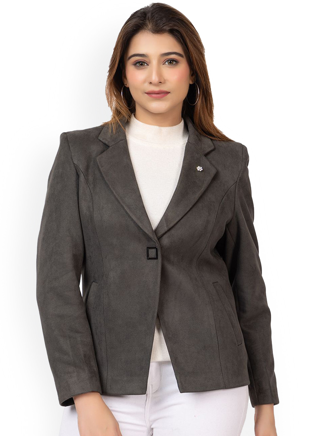 

TWENTY ME Comfort Fit Self Design Woollen Single Breasted Blazer, Green