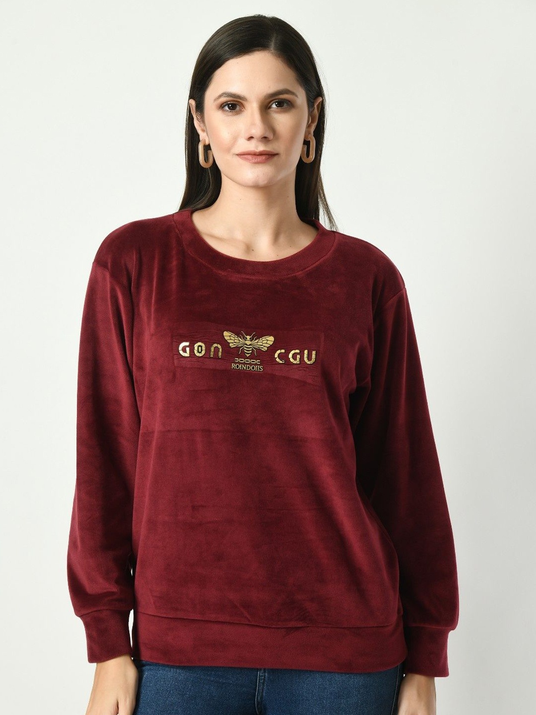 

BAESD Women Typography Sweatshirt, Maroon