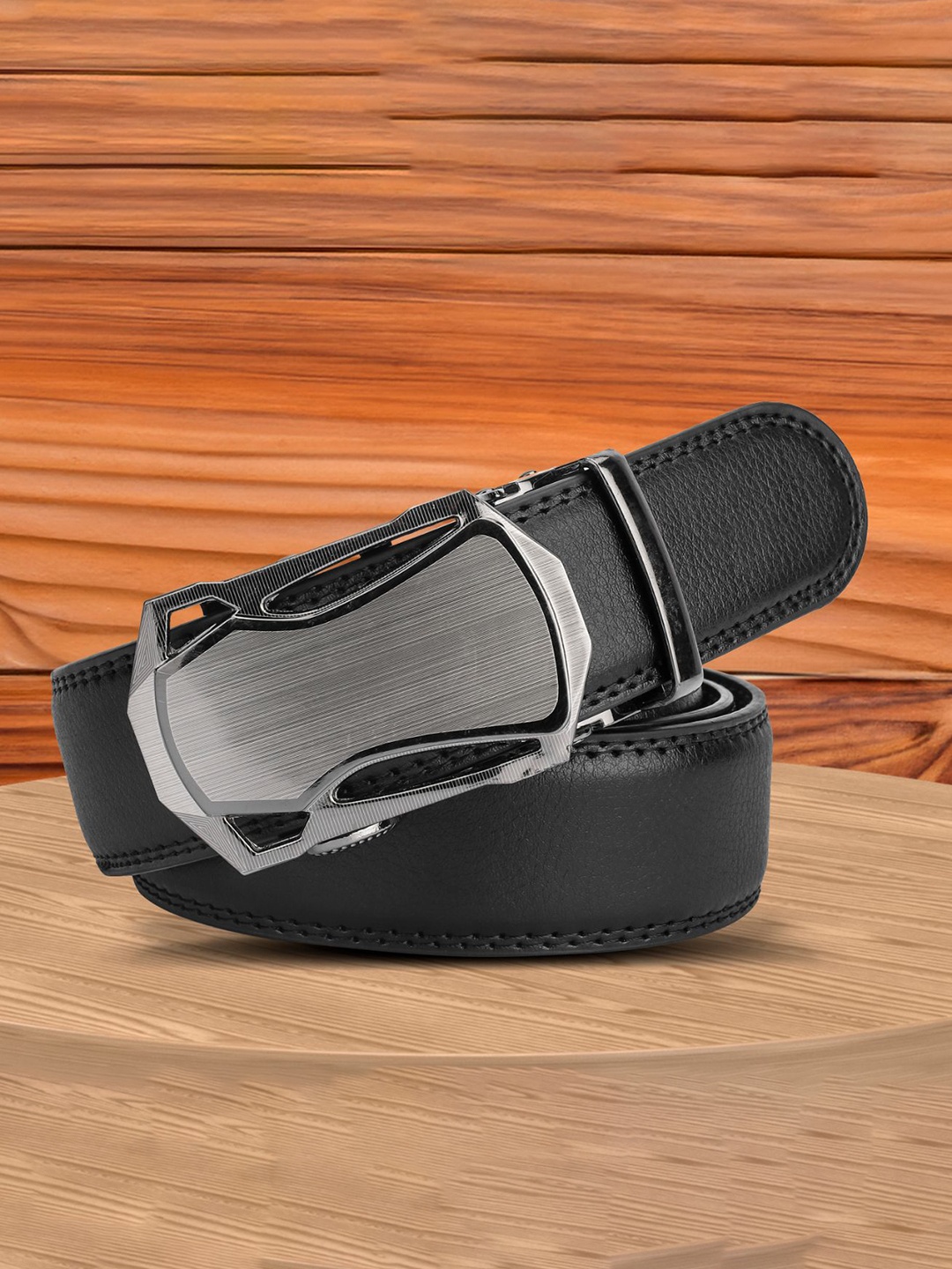 

WINSOME DEAL Men Textured Slider Buckle Closure Formal Belt, Black