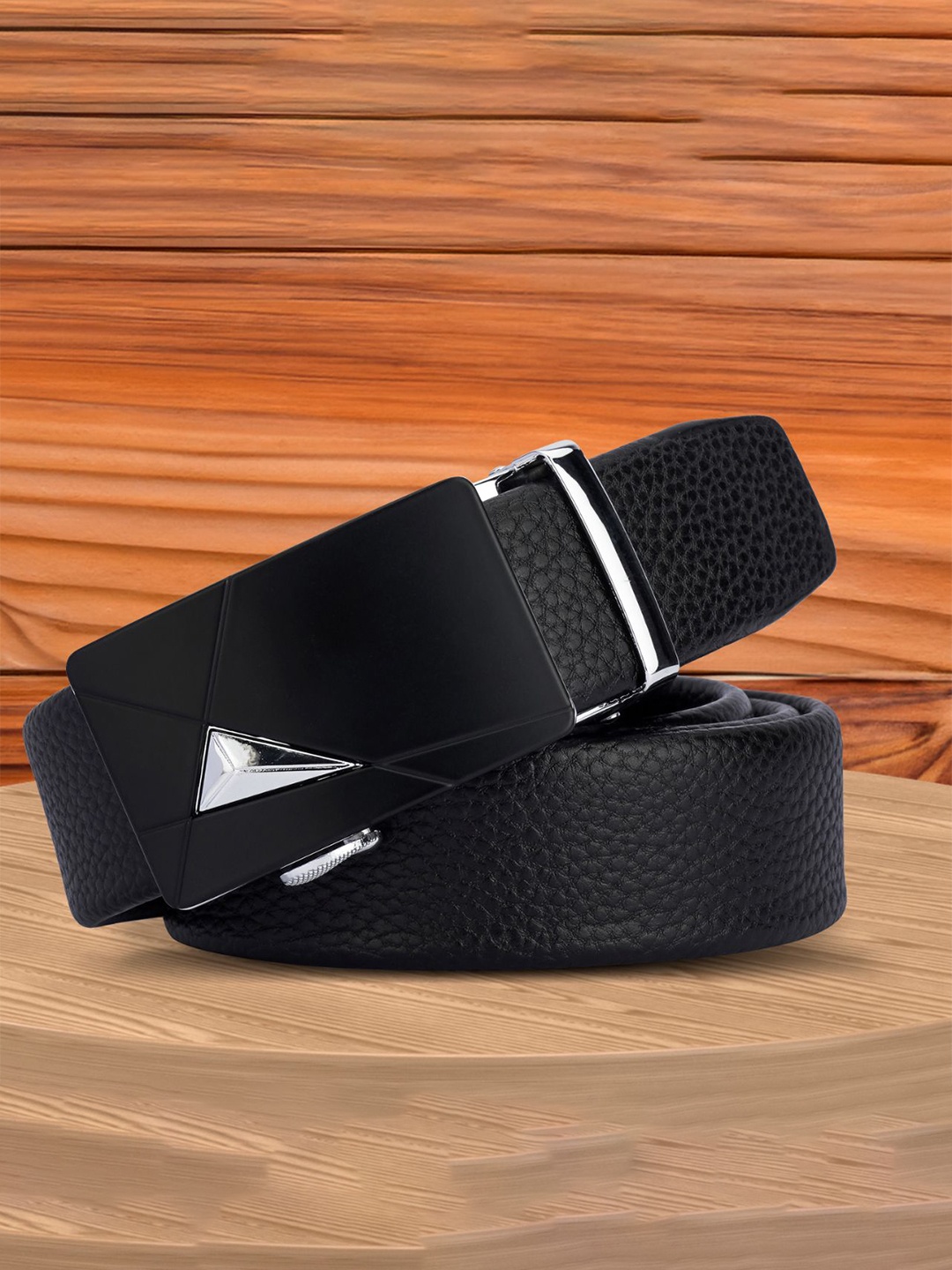 

WINSOME DEAL Men Textured Slider Buckle Closure Formal Belt, Black