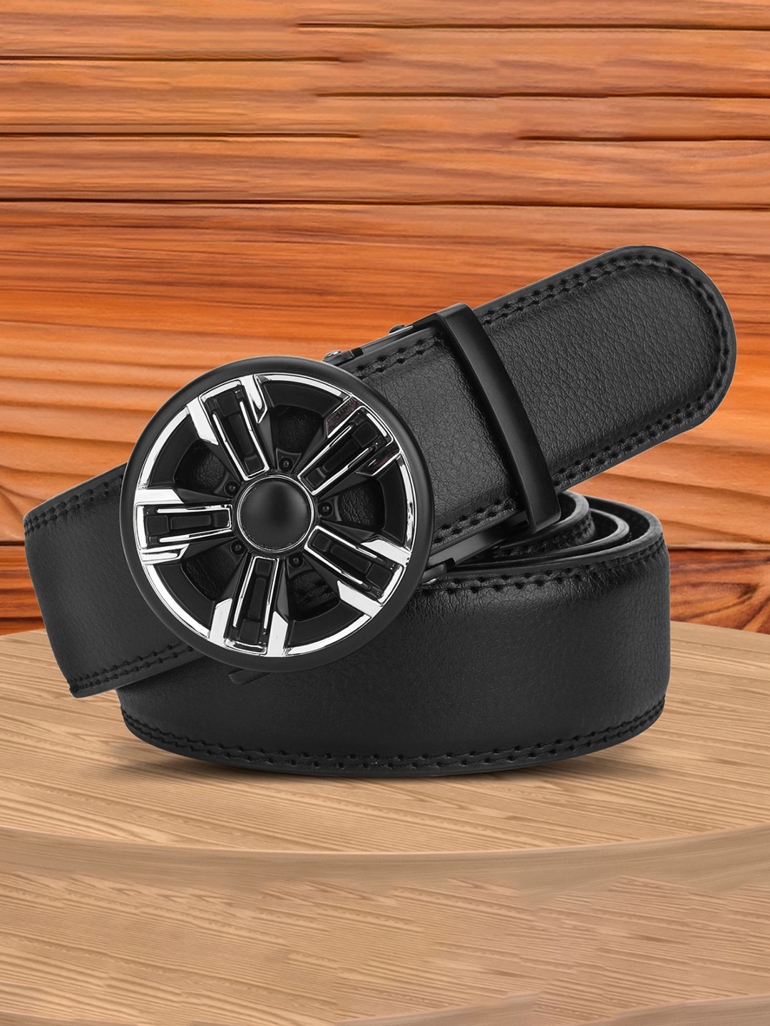 

WINSOME DEAL Men Textured Slider Buckle Closure Casual Belt, Black