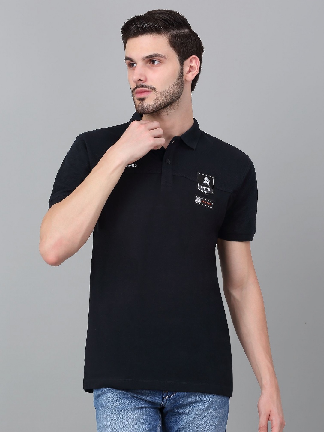 

Cantabil Men Solid Polo Collar Cotton T-Shirt, Navy blue