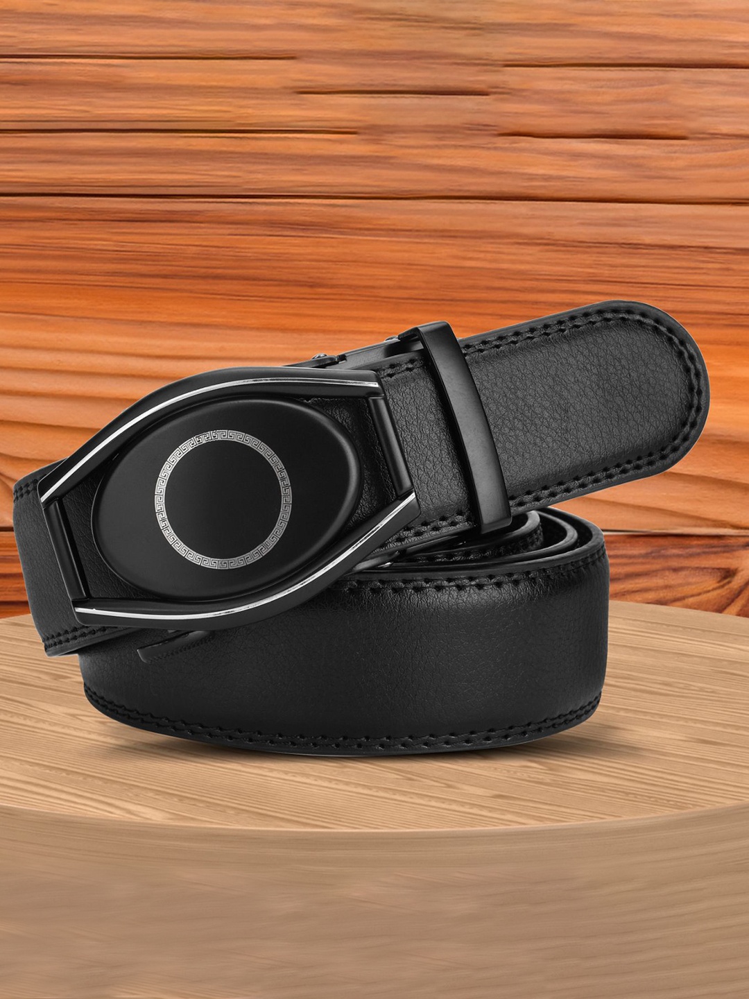 

WINSOME DEAL Men Slider Buckle Closure Textured Formal Belt, Black