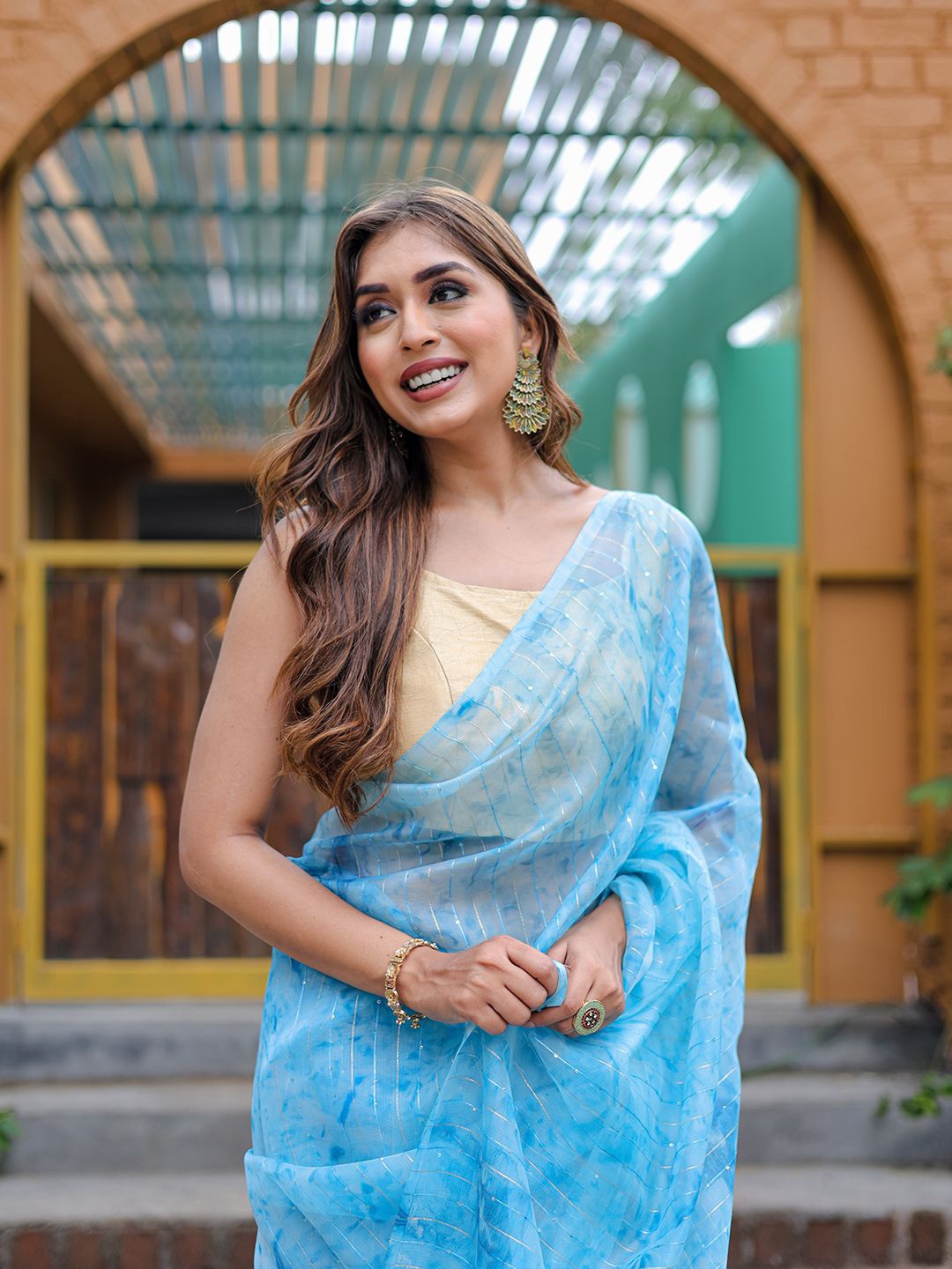 

SAREESBYCHIRAG Embellished Sequinned Organza Saree, Blue