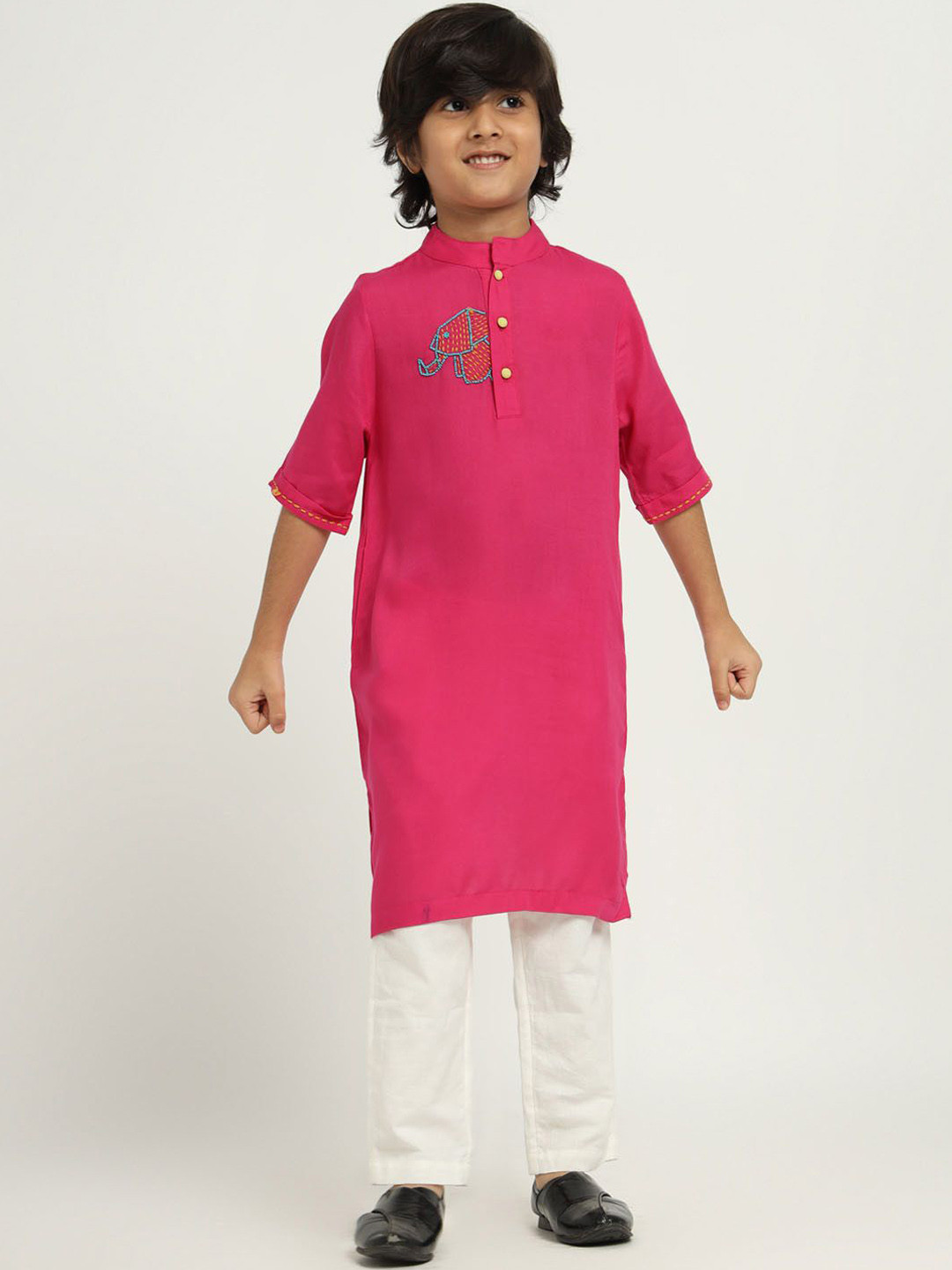 

Somersault Boys Embroidered Beads and Stones Pure Cotton Kurta with Trousers, Pink