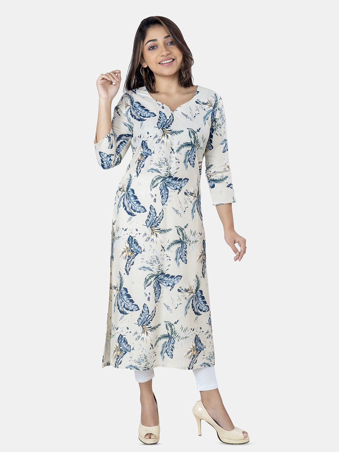 

GRANTH FASHION Printed Straight Kurta, White