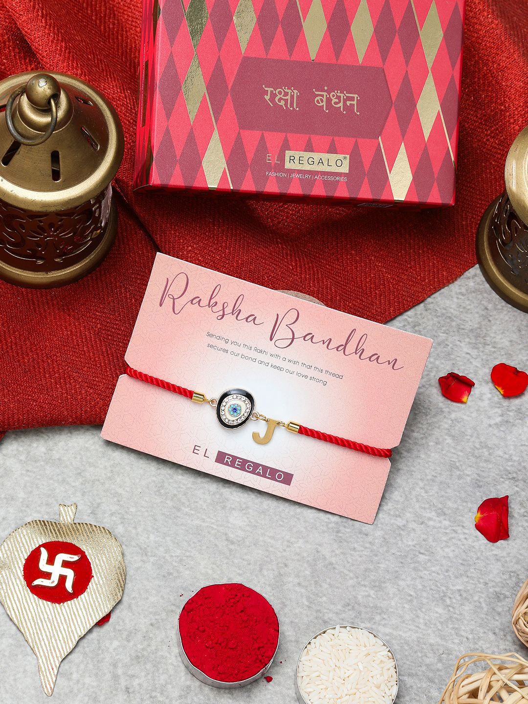 

EL REGALO Evil Eye Charm Rakhi Gift Set, Red