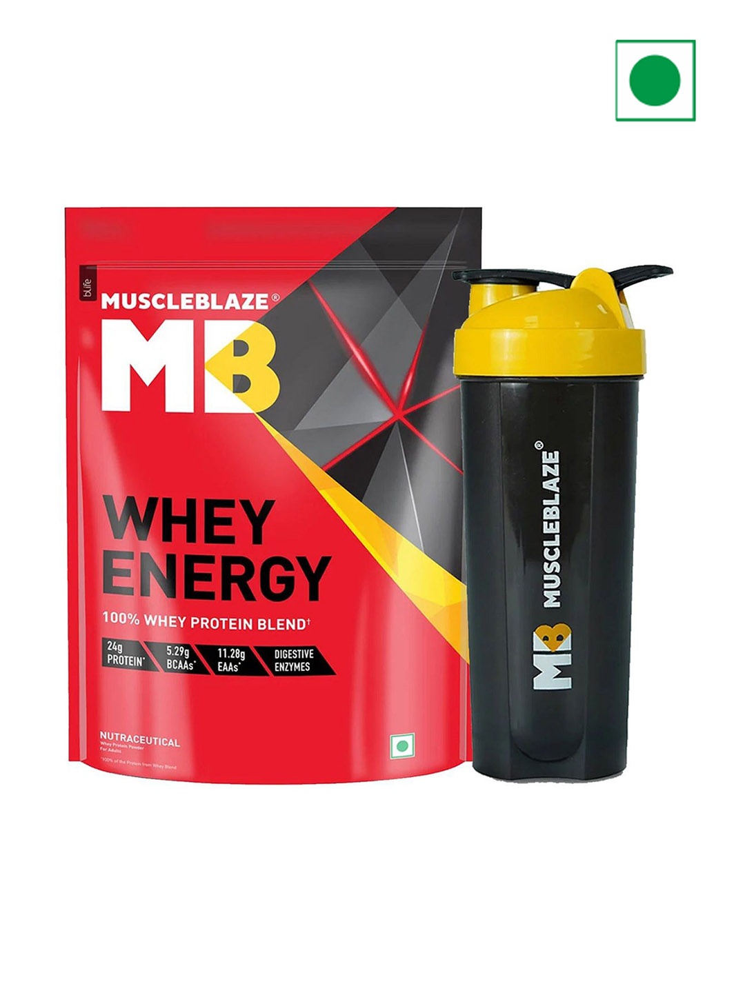 

MuscleBlaze Whey Energy Protein -Chocolate- 1kg & Shaker- 650ml, Brown