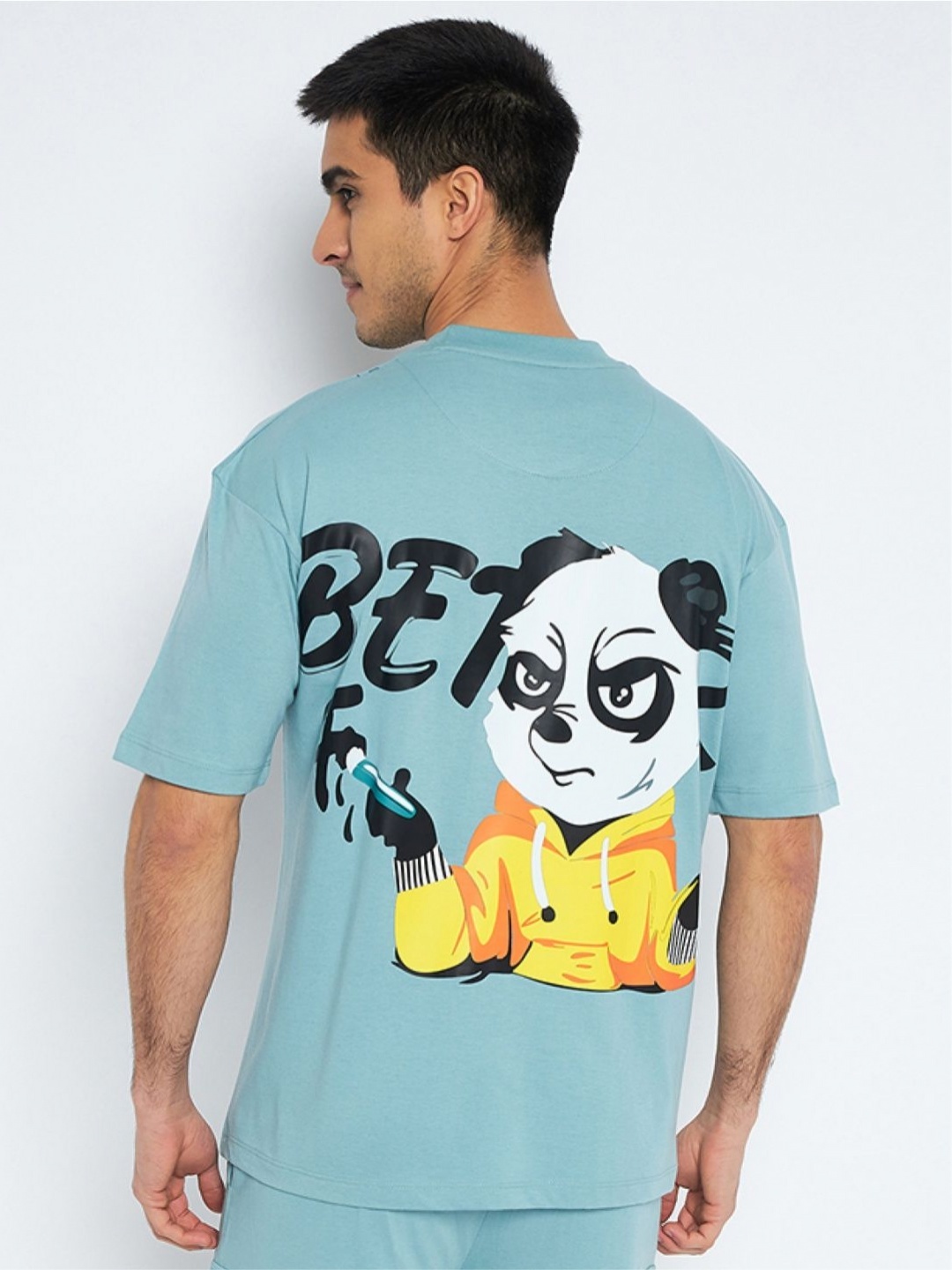 

WILD WEST Men Graphic Printed Round Neck Cotton Oversized T-Shirt, Green