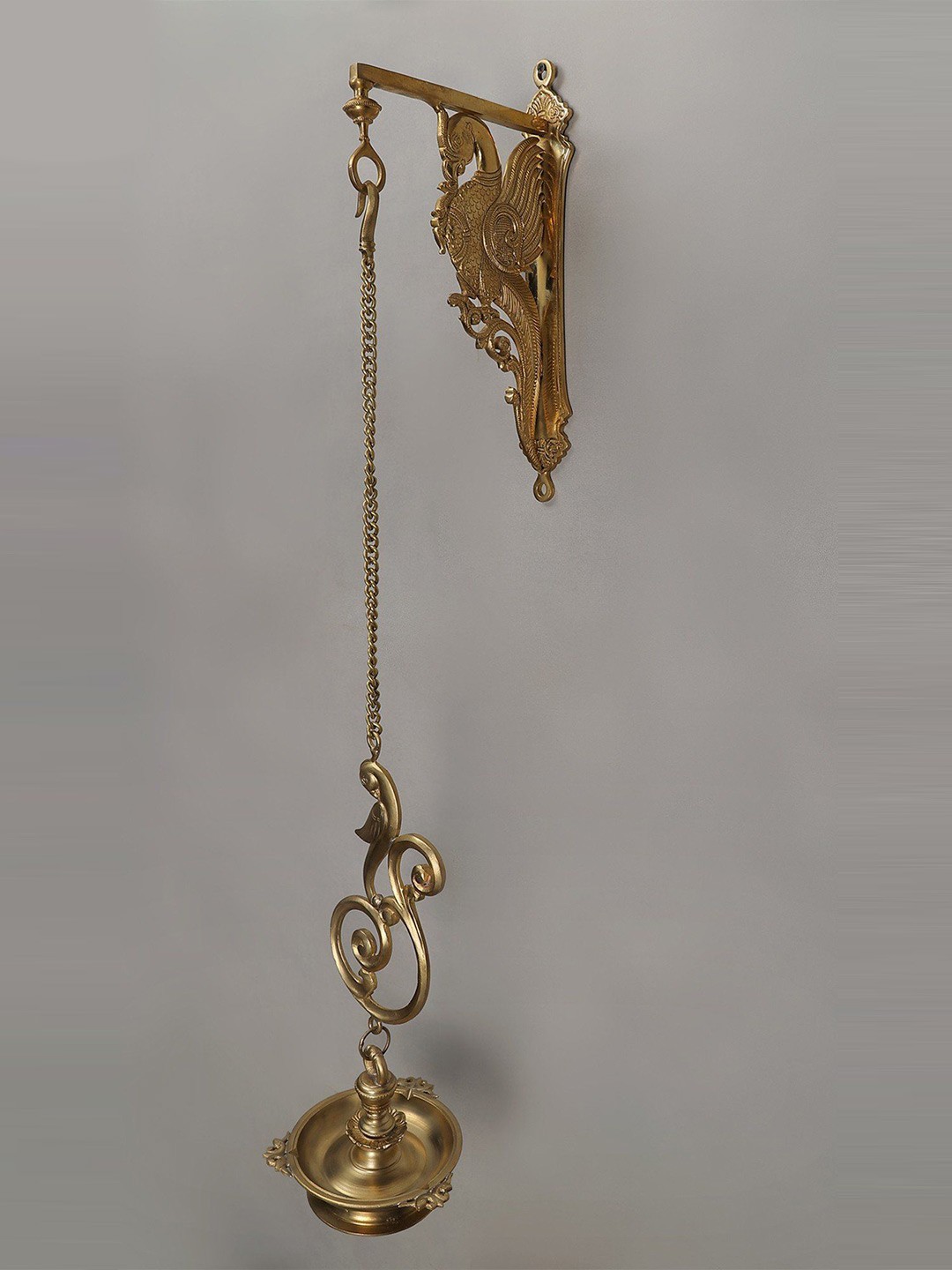 

Exotic India Bronze Designer Parrot Hoysala Art Hanging Diya, Gold