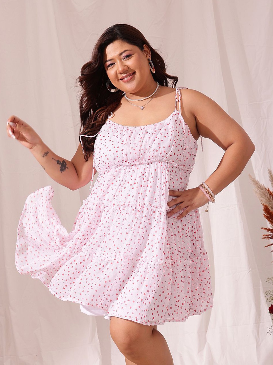 

CURVY STREET Plus Size Floral Printed Chiffon A-Line Dress, White