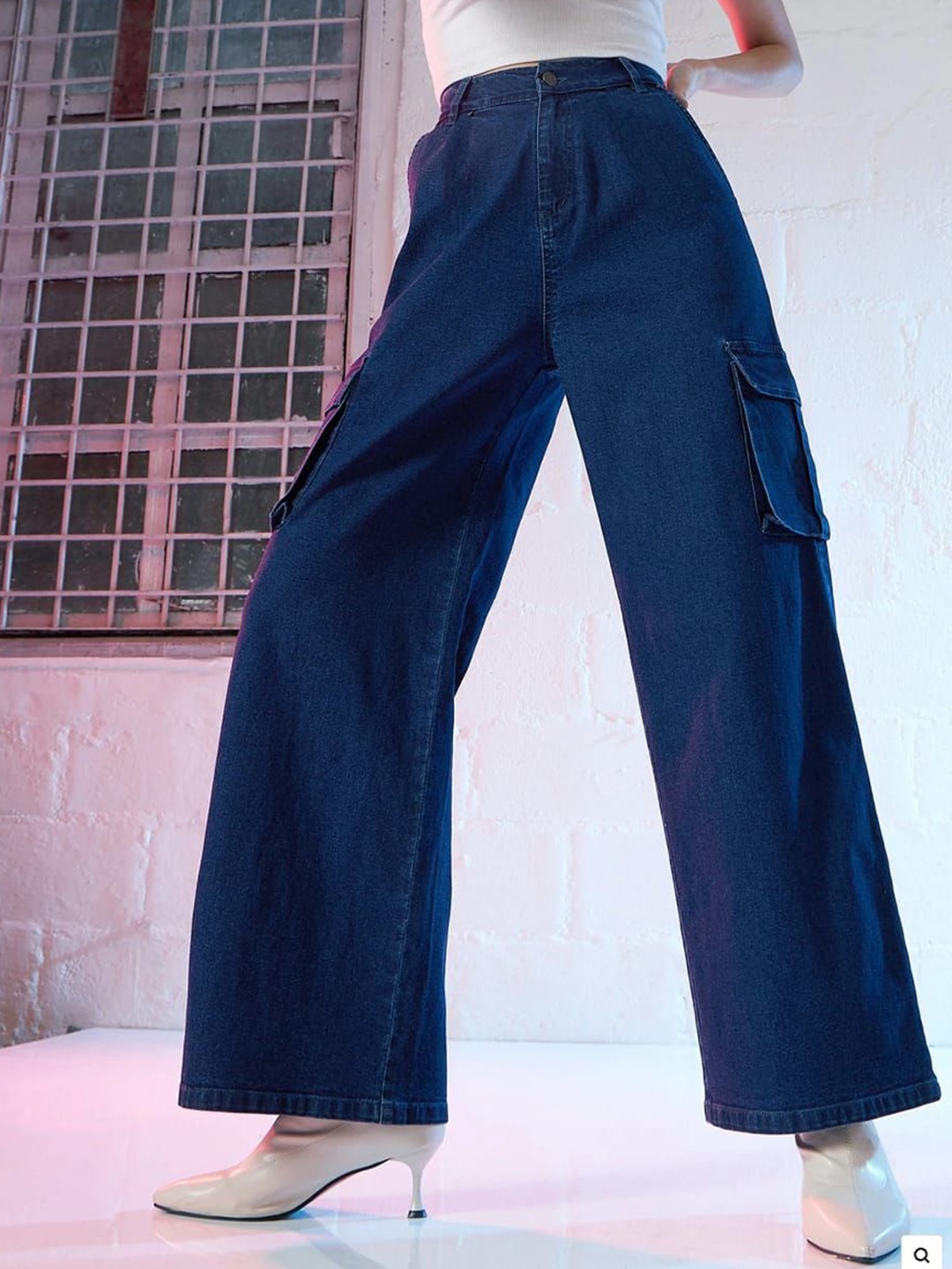 

Perfect Outlet Women Wide Leg High-Rise Cotton Stretchable Jeans, Blue