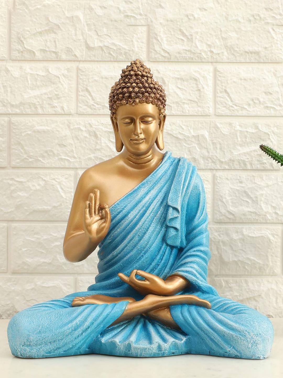 

vedas Mystic Indiana Blue & Gold-Toned Buddha Idol Showpiece