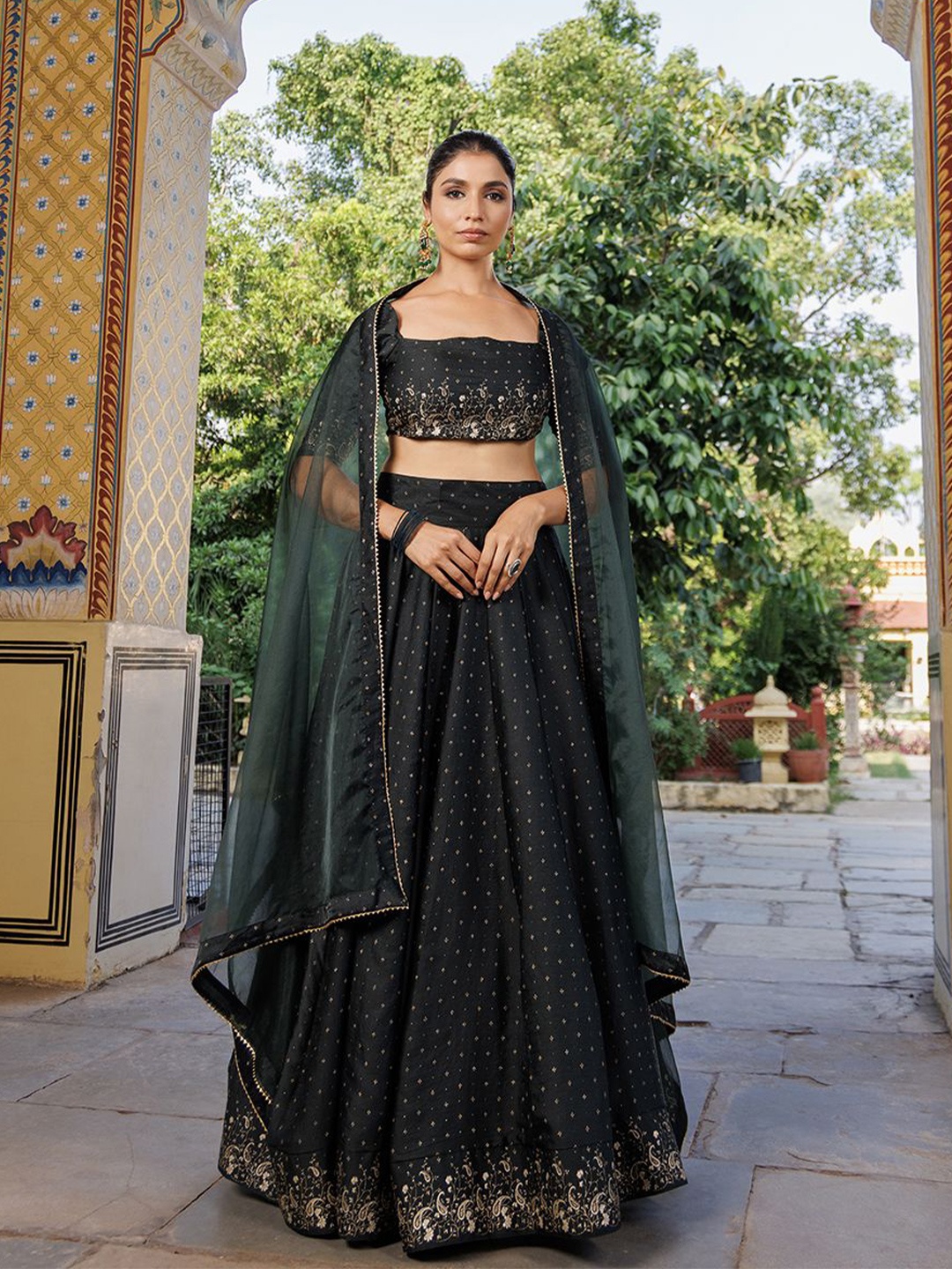 

Ragavi Embellished Thread Work Ready to Wear Lehenga & Blouse With Dupatta, Green