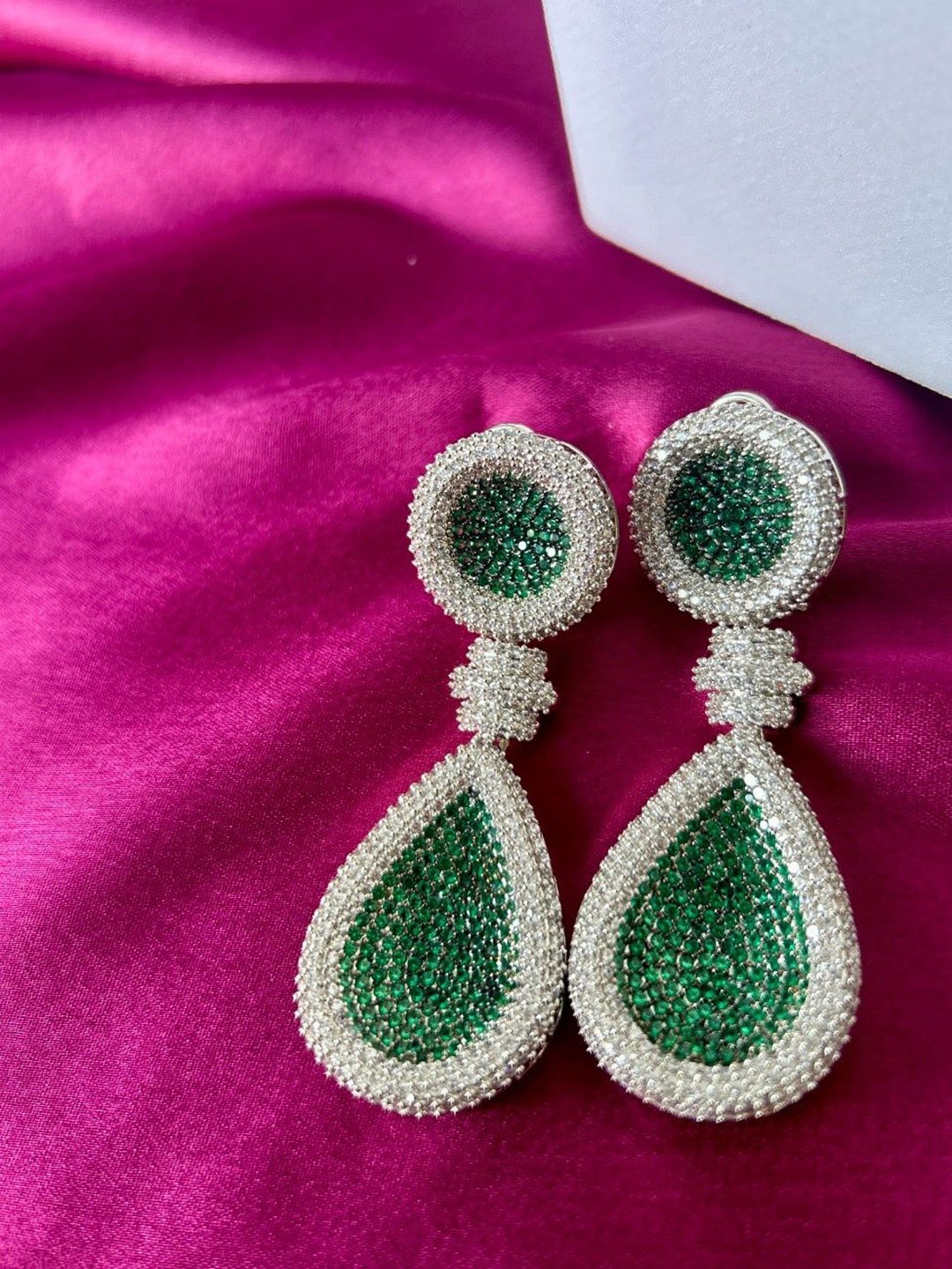 

AMADA JEWELS Silver Teardrop Shaped Drop Earrings, Green