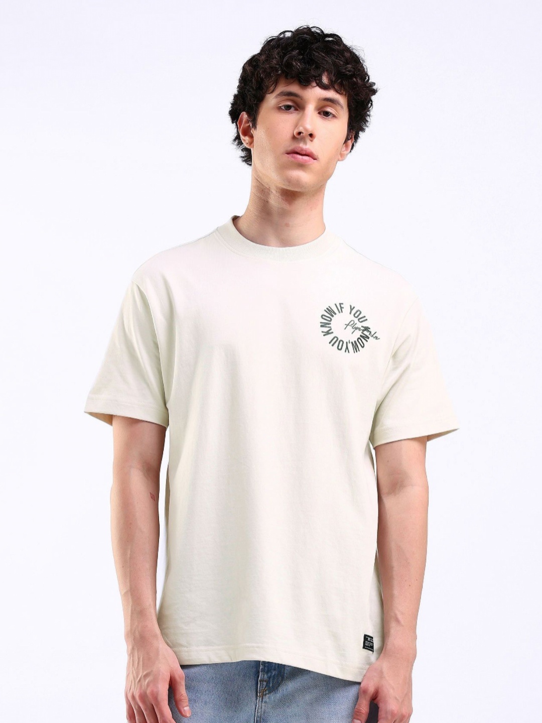

Flying Machine Men Typography Printed Applique T-shirt, White