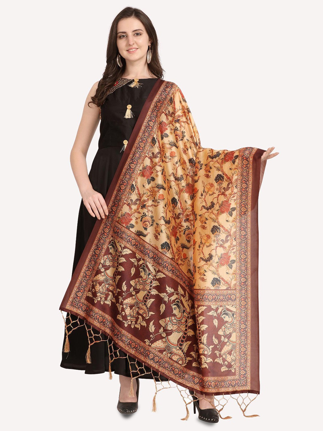 

Kaizen TEXO FAB Ethnic Motifs Printed Assam Silk Dupatta, Cream