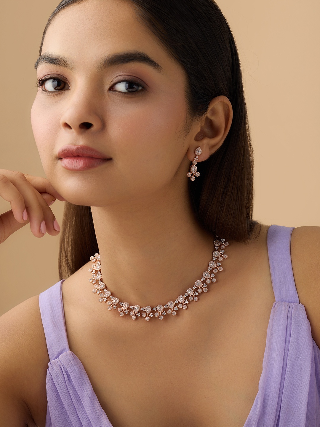 

Kushal's Fashion Jewellery Rose Gold-Plated Cubic Zirconia Studded Jewellery Set