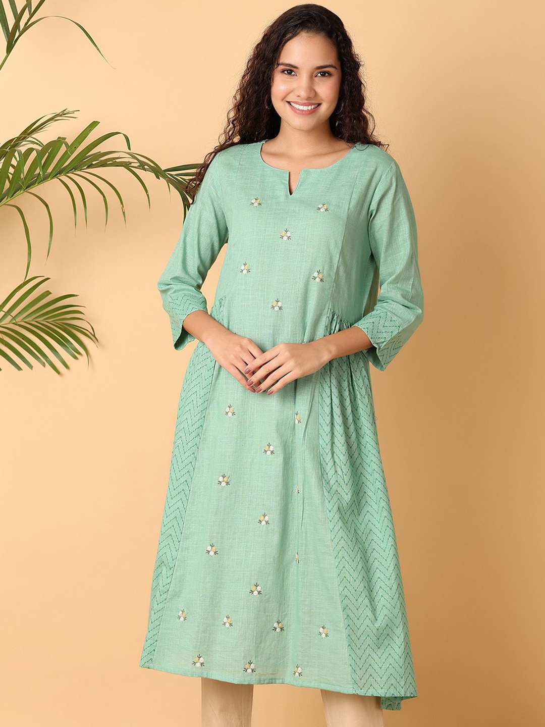 

UNLIMITED Geometric Gotta Patti Cotton Anarkali Kurta, Green