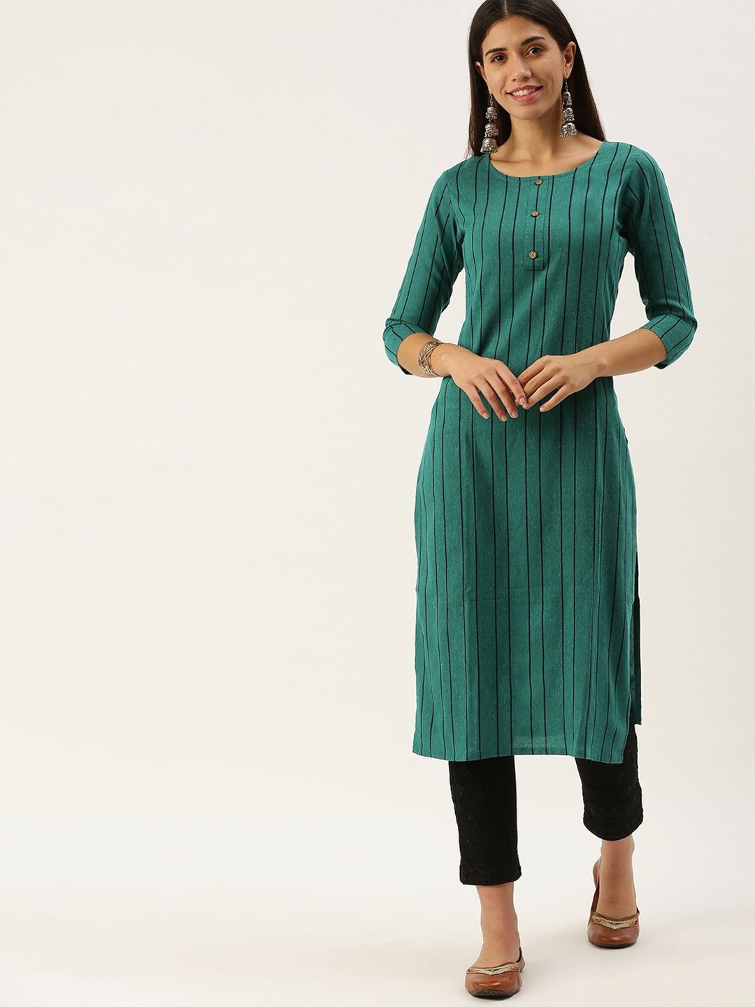 

Shaily Striped Straight Kurta, Green